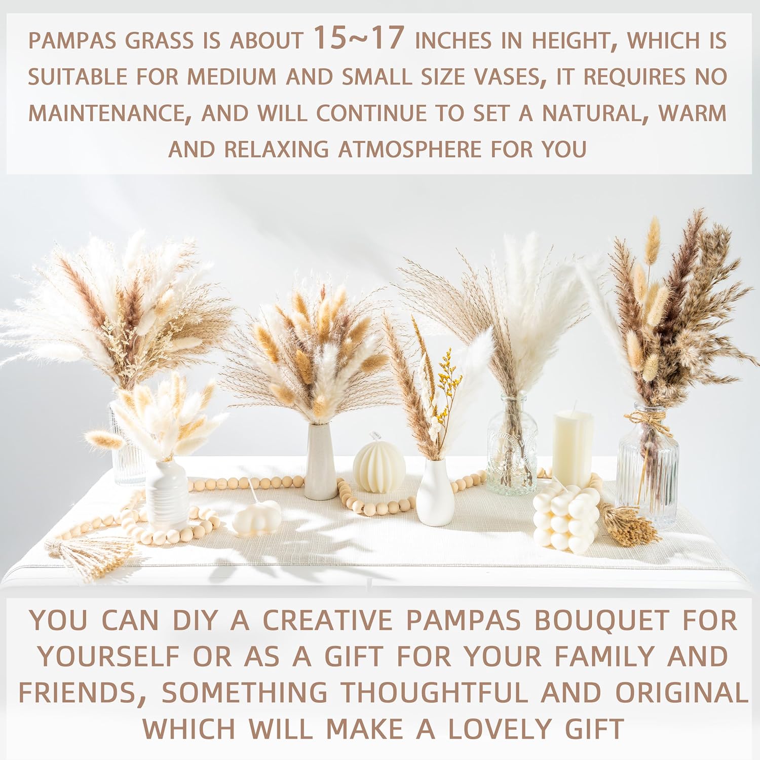 300PCS Natural Dried Pampas Grass Boho Home Decor Bouquet Phragmites Dried Flowers Bouquet for Wedding Floral Arrangements Home Decorations (300PCS) - Image 7