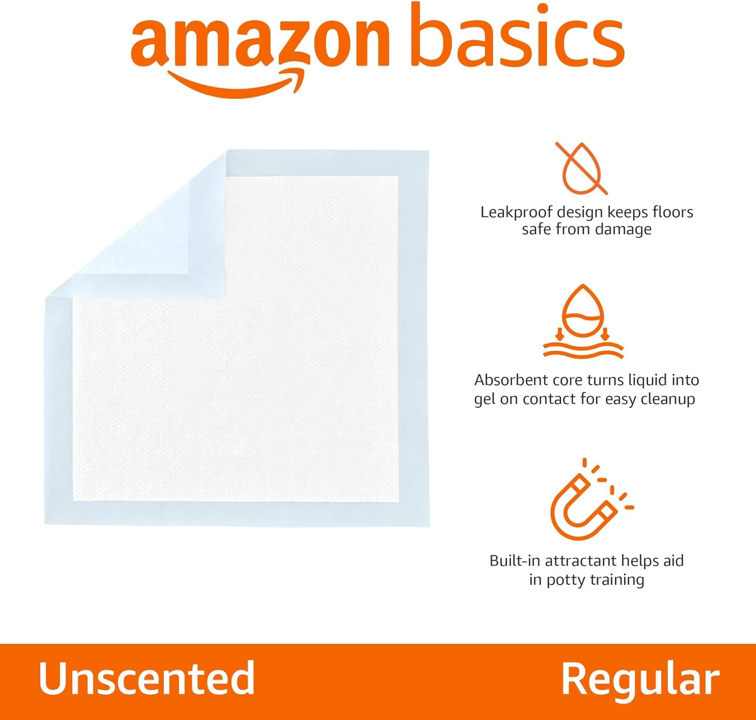 Amazon Basics Dog and Puppy Pee Pads, 5-Layer Leak-Proof Super Absorbent, Quick-Dry Surface, Potty Training, Regular (22x22"), 50 Count, Blue & White - Image 2