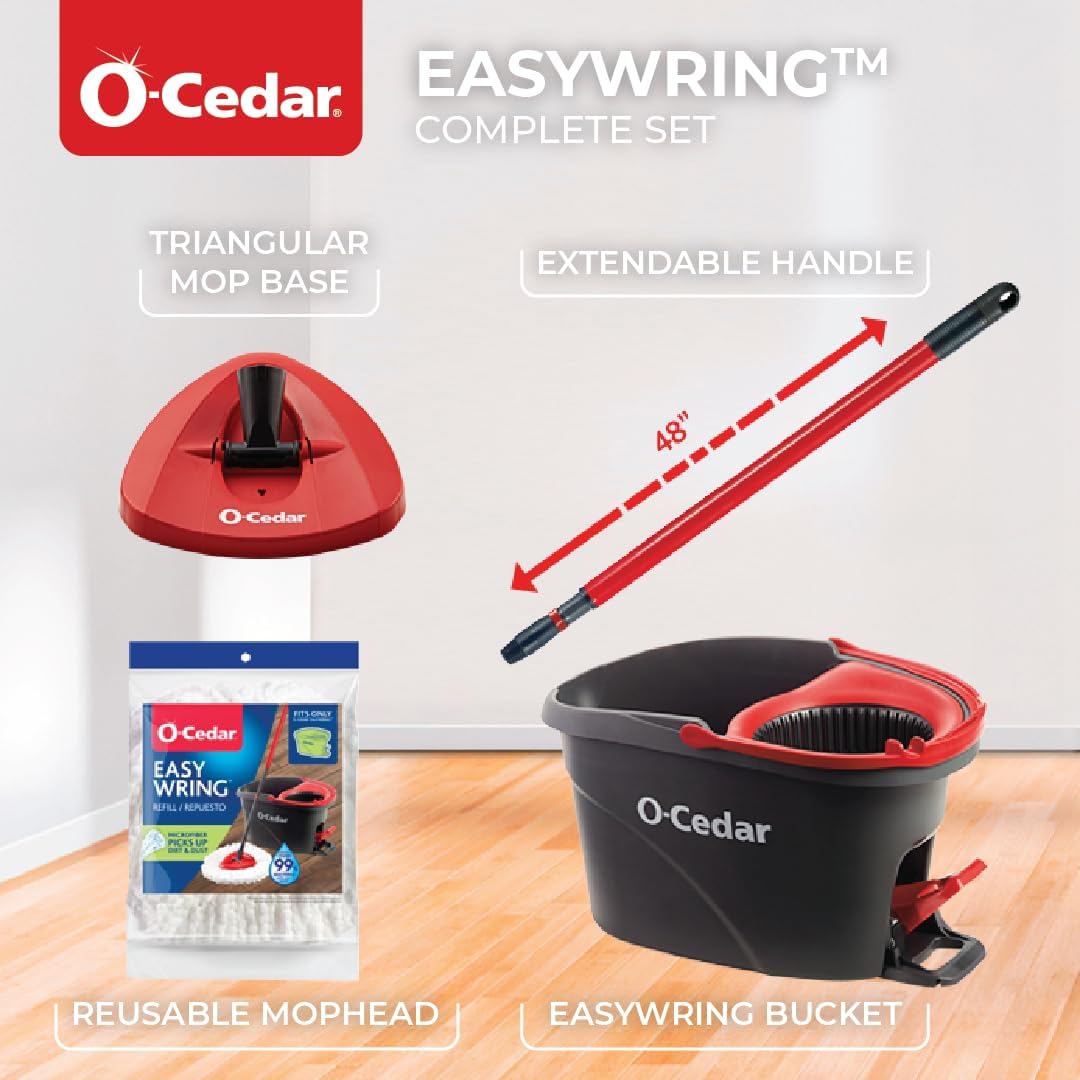 O-Cedar EasyWring Microfiber Spin Mop, Bucket Floor Cleaning System, Red, Gray, Standard - Image 8