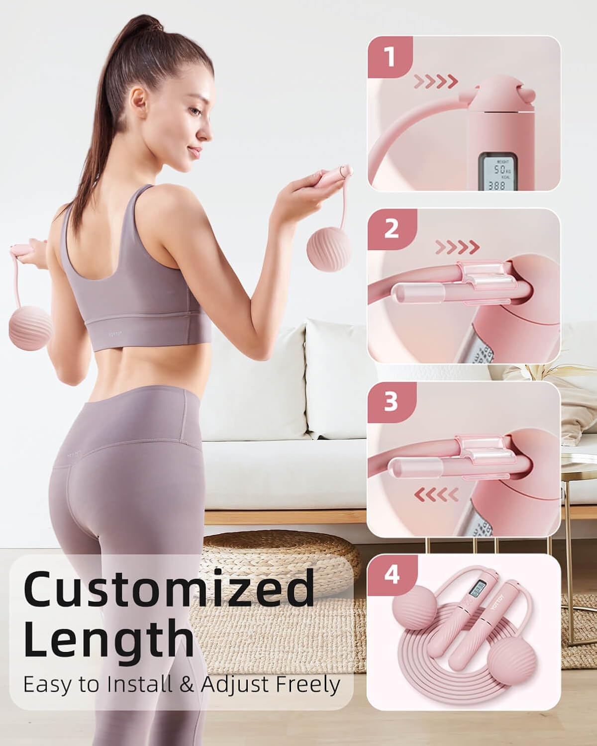 YOTTOY Skipping Ropes for Adults -Cordless Counter Jump Rope with Large Cordless Ball-Weighted Jump Rope for Women with LCD Display - Image 7