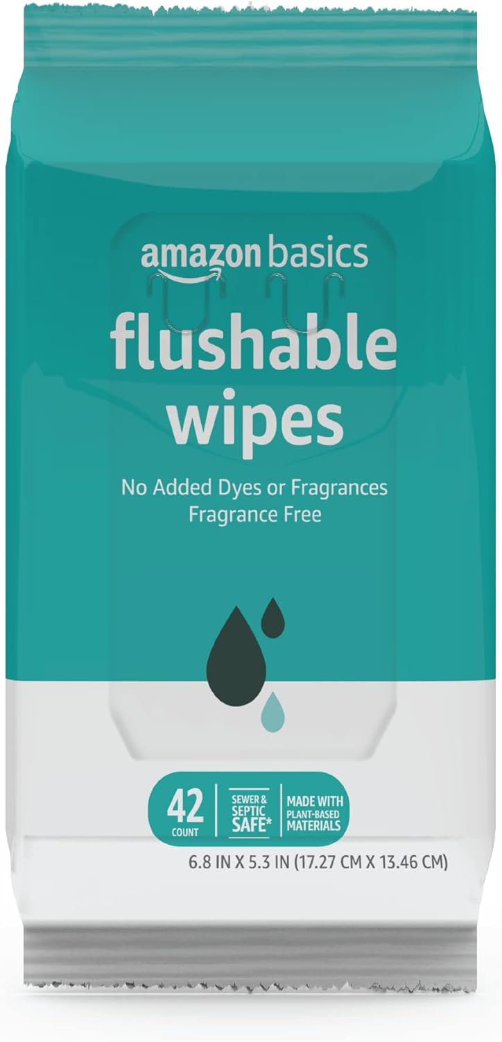 Amazon Basics Adult Wet Wipes Flushable formulated without Fragrance, 126 Count (3 Packs of 42) Packaging May Vary - Image 2