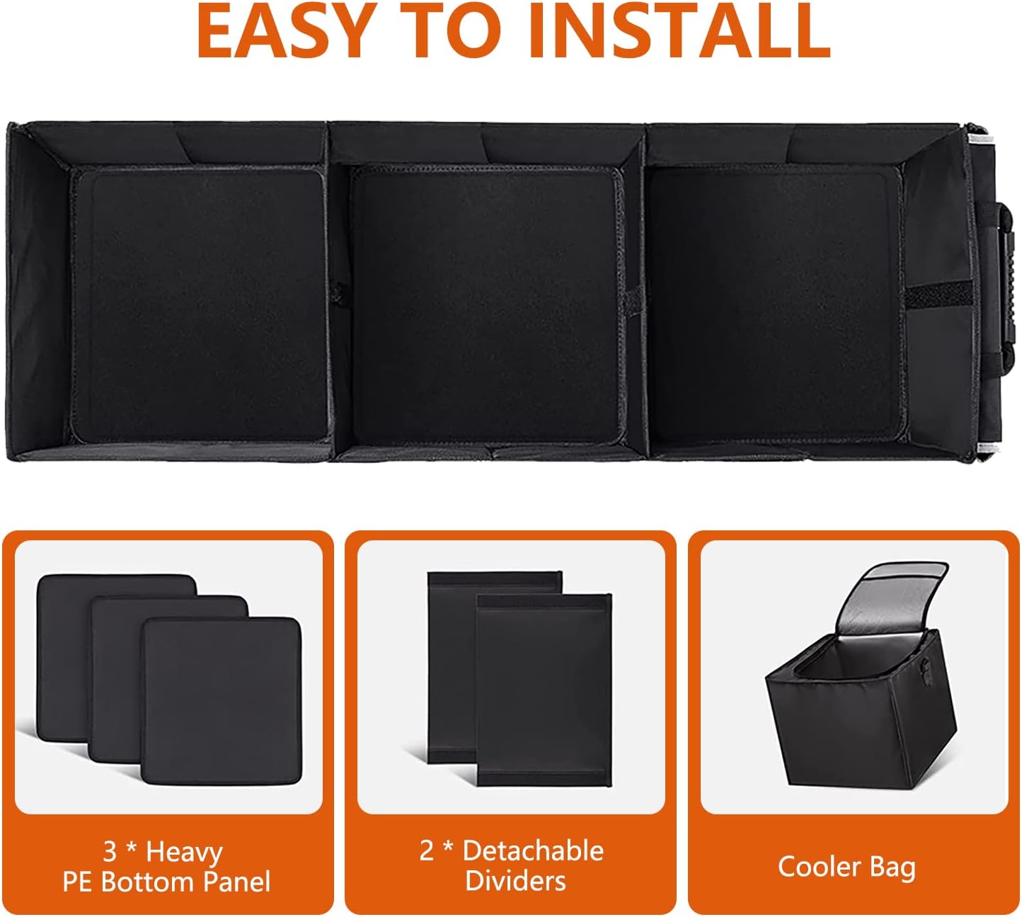 Car Trunk Organizer with Insulated Cooler Bag, Foldable & Waterproof Storage Organizer with Lid for SUV, Truck, Sedan - 4 Large Adjustable Compartments, Heavy Duty & Collapsible Design - Image 3