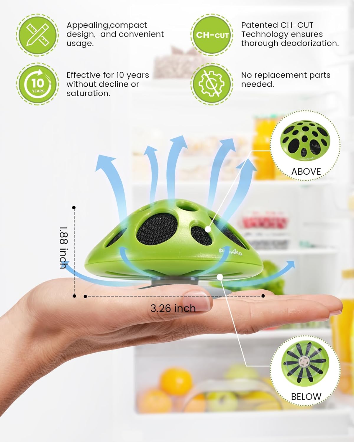 Purriko Fridge Deodorizer,Last up to 10 Years,Refrigerator Odor Eliminator,Fridge Smell Eliminator,More Effective than Baking Soda and Bamboo Charcoal Air Purifying Bags,Green - Image 3