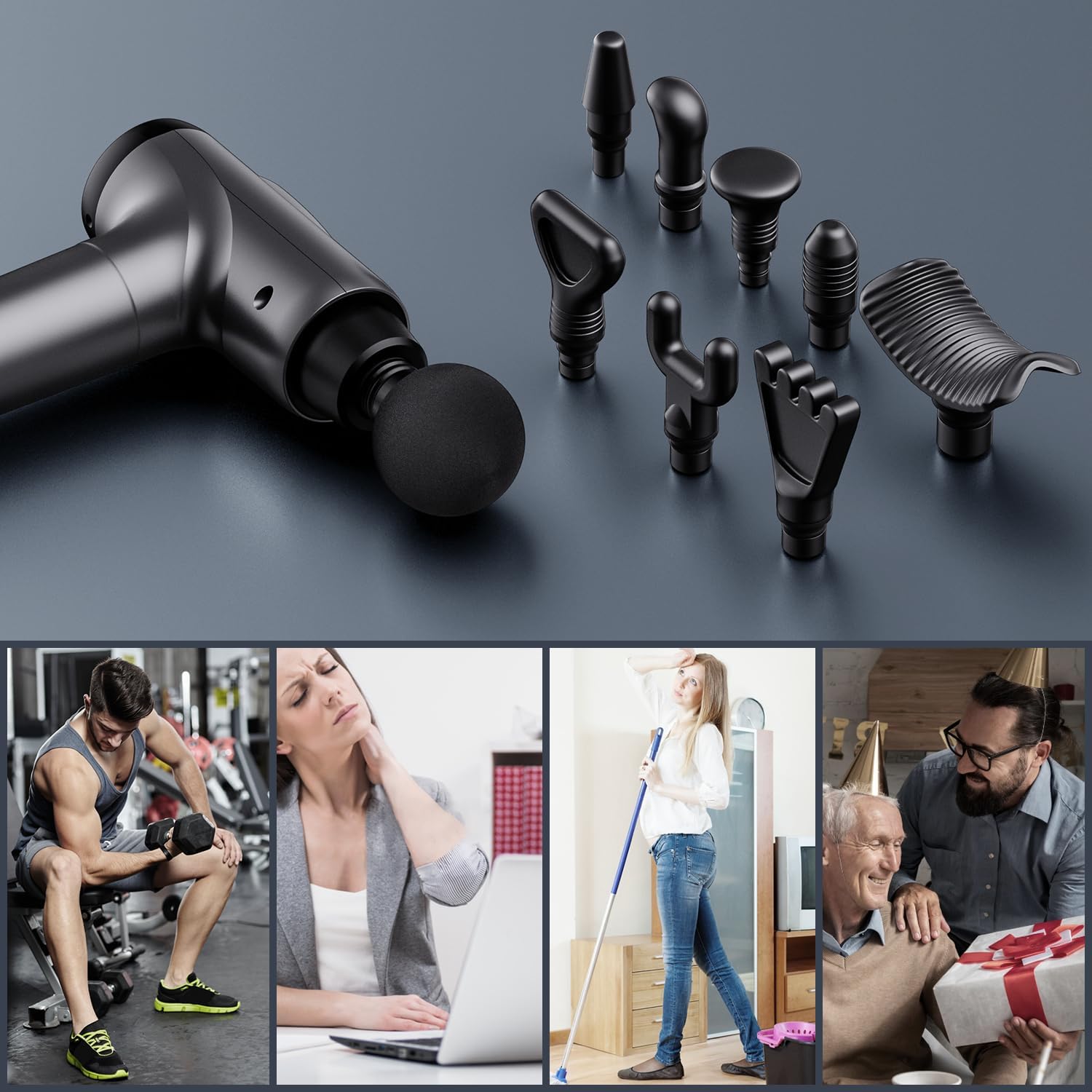Massage Gun Deep Tissue, Handheld Electric Muscle Massager, High Intensity Percussion Massage Device for Pain Relief with 9 Attachments & 30 Speed(Grey) - Image 5