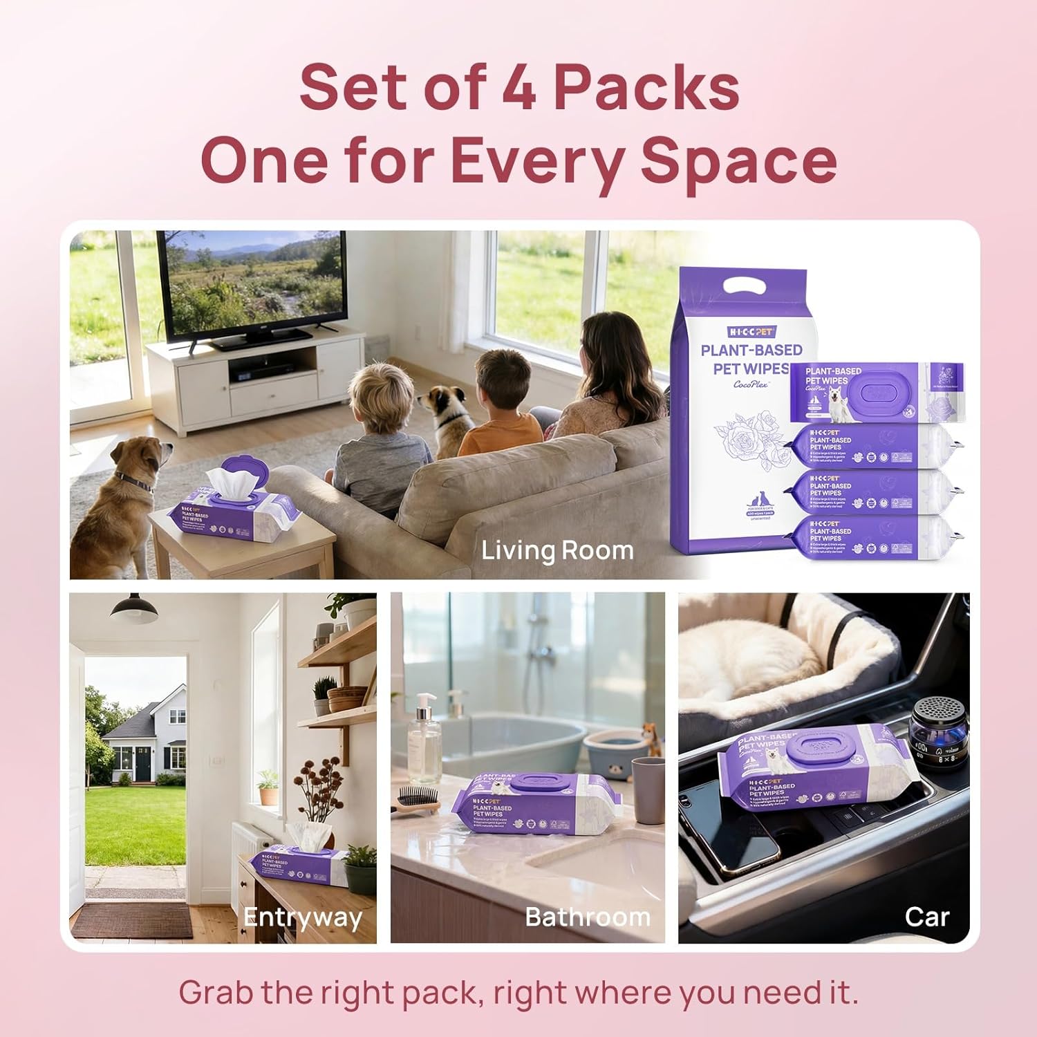 HICC PET Cleaning Deodorizing Wipes for Dogs & Cats, Vet Recommended Nourishes Smoothes Fur Grooming Wipes, Fermented Coconut Oil Grooming Body, Horse Skin, Coat & Hoof, 400 Count, Unscented - Image 8