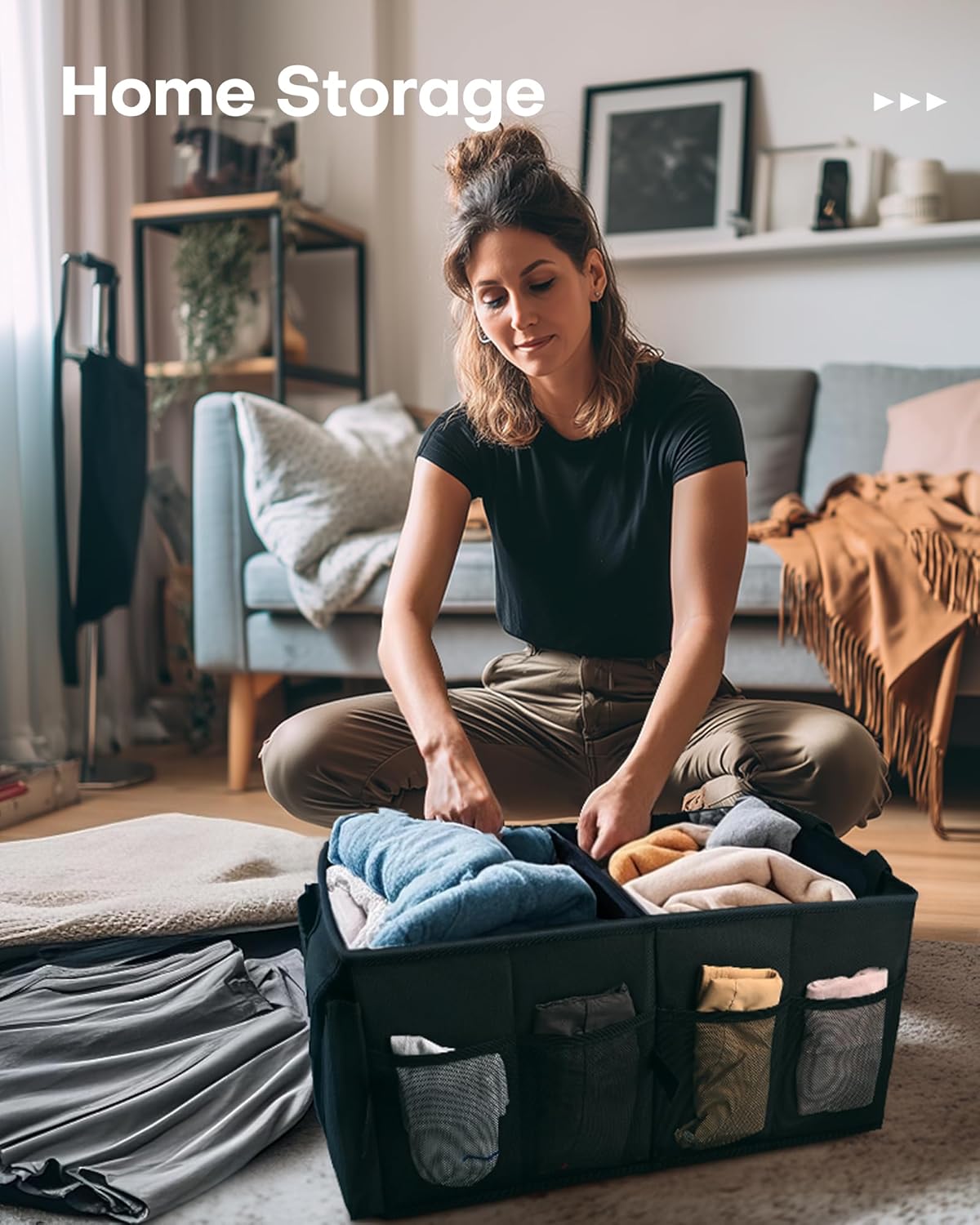HOTOR Trunk Organizer - Car Organizer, Foldable Trunk organizer for SUVs & Sedans, Sturdy Car Organization for Car Accessories, Tools, Sundries, Black, 2 Compartments, 21.3"×12.6"×10.6" - Image 10