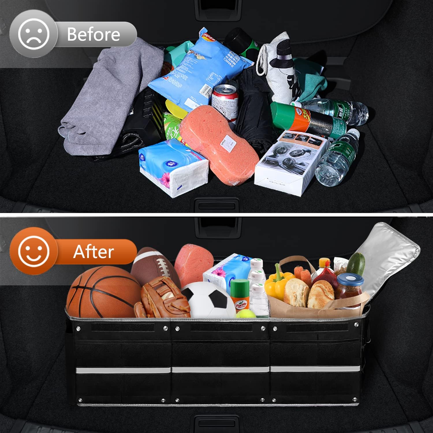 Car Trunk Organizer with Insulated Cooler Bag, Foldable & Waterproof Storage Organizer with Lid for SUV, Truck, Sedan - 4 Large Adjustable Compartments, Heavy Duty & Collapsible Design - Image 6