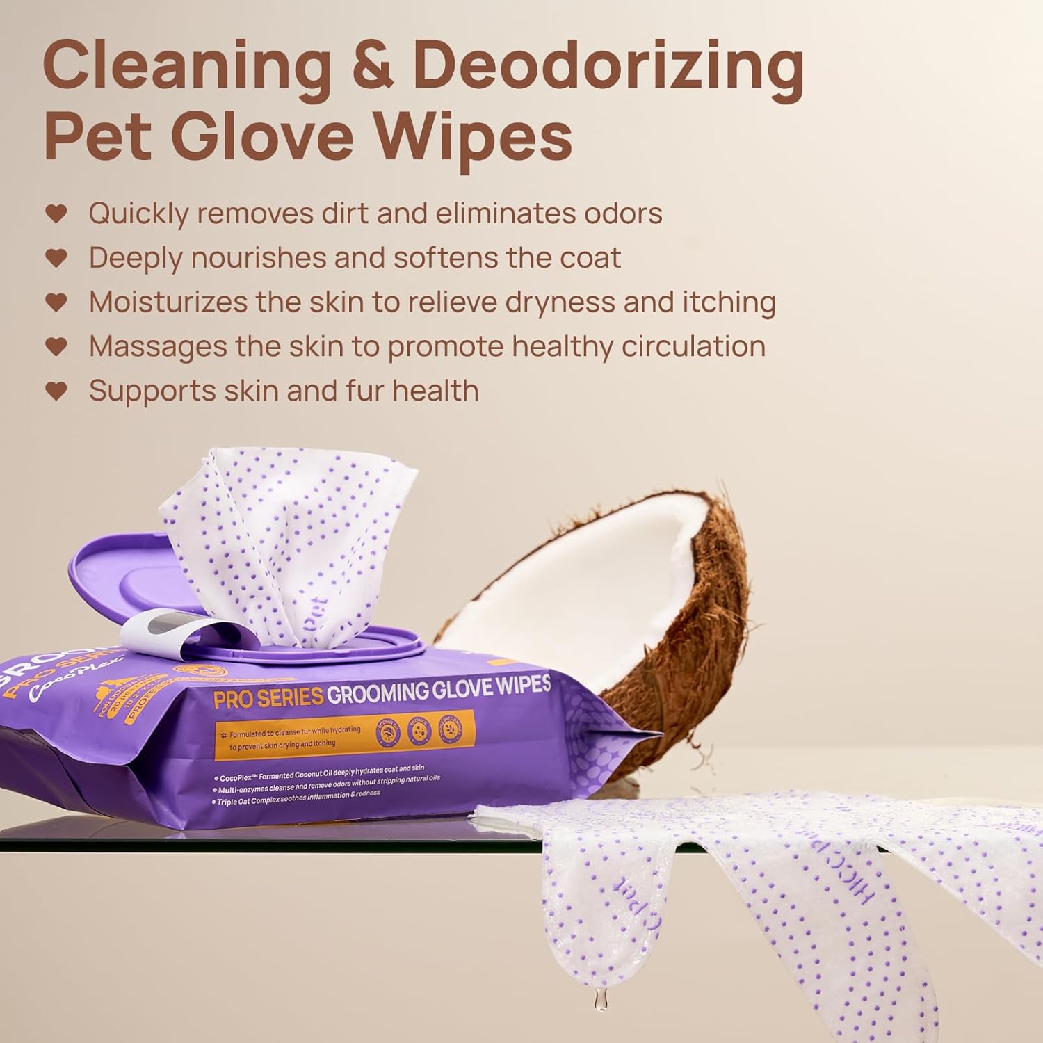 HICC PET Glove Wipes Pro – Pet Cleaning Gloves for Dogs & Cats – Infused with Coconut Oil & Plant Extracts – Hypoallergenic, Gentle, Spa-Like Care at Home - Image 2