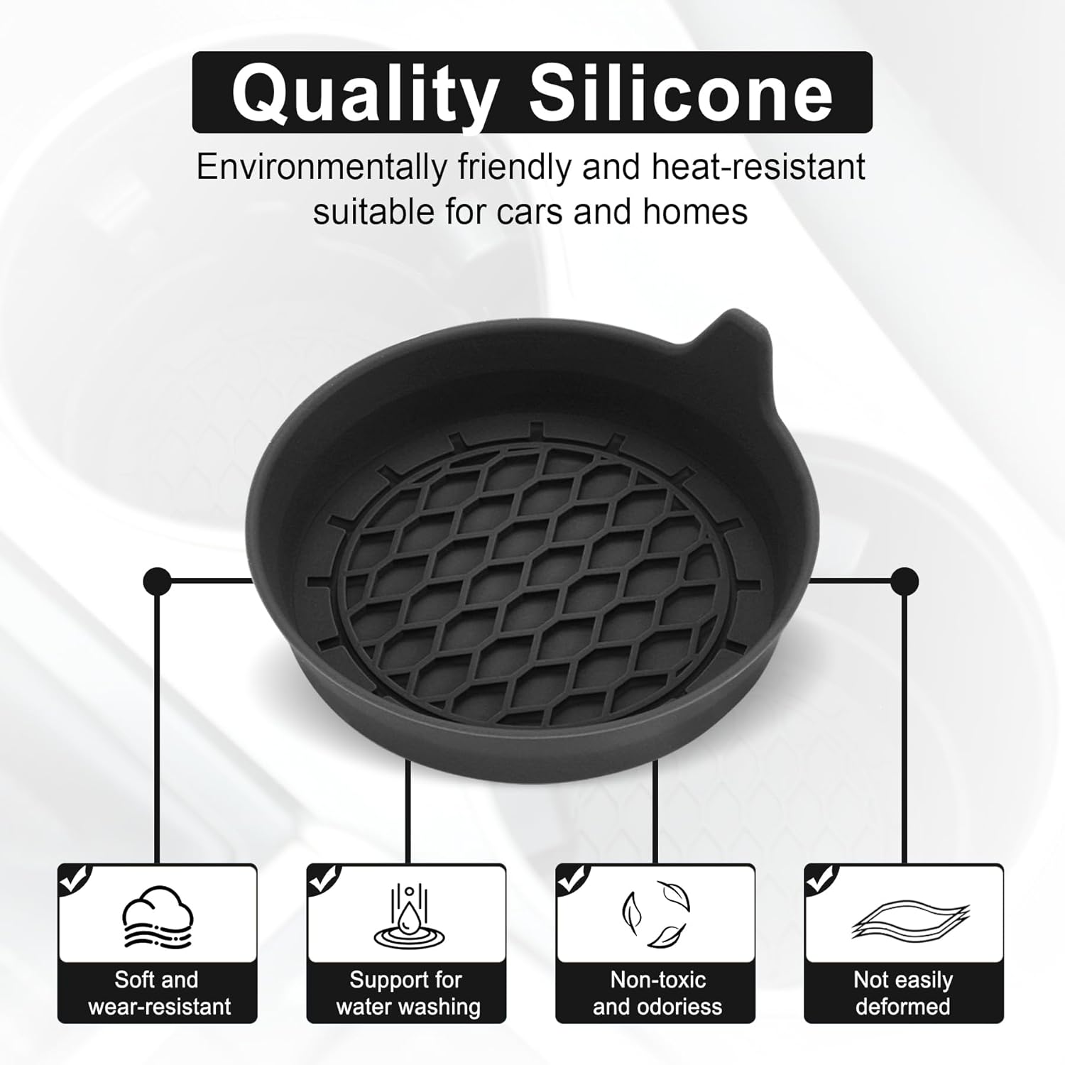 SINGARO Car Cup Holder Coaster, Silicone Cup Holder Insert, Universal Non-Slip Cup Holders, Car Accessories Interior for Women and Man Interior Sets 4 Pack Black - Image 3