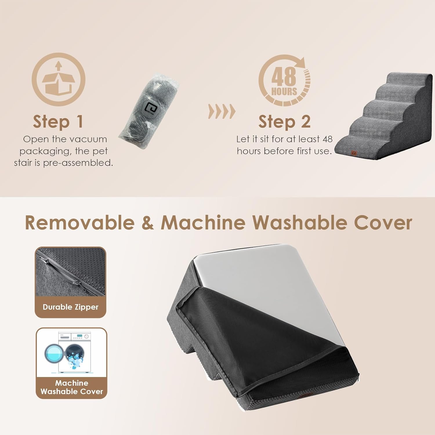 EHEYCIGA Curved Dog Stairs Ramp for High Beds 19.7" H, 4-Step Dog Steps for Small Dogs and Cats, Pet Stairs for High Bed Climbing, Non-Slip Balanced Pet Step Indoor, Grey - Image 6