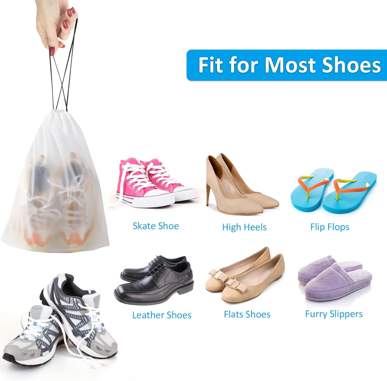 Waterproof Travel Drawstring Shoe Bags for Packing, Storage, Travel Essentials for Men and Women, 15.7 x 11.8 inches, Clear, 5 pieces - Image 5