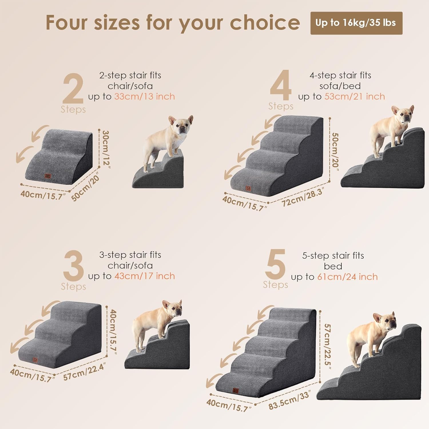 EHEYCIGA Curved Dog Stairs Ramp for High Beds 19.7" H, 4-Step Dog Steps for Small Dogs and Cats, Pet Stairs for High Bed Climbing, Non-Slip Balanced Pet Step Indoor, Grey - Image 3