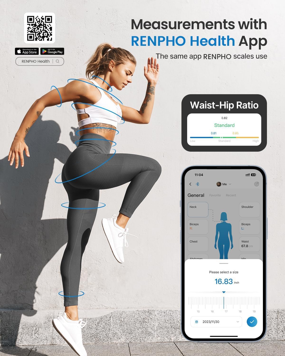 RENPHO Body Measuring Tape, Smart Tape Measure for Weight Loss, Bluetooth Fitness Equipment with App, Measuring Waist, Hip, Bust, Arms, Muscle Gain, Retractable, 60in /150cm, White - Image 3