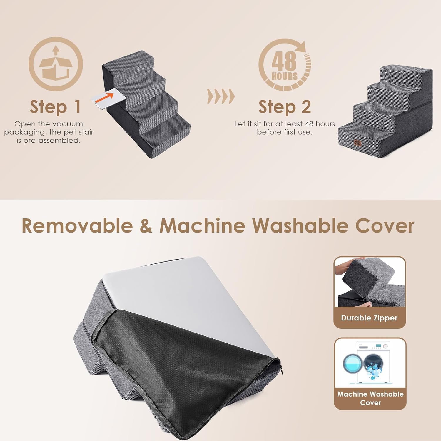 EHEYCIGA Dog Stairs for Bed 18" H, 4-Step Dog Steps for High Bed, Pet Steps for Small Dogs and Cats, Non-Slip Balanced Pet Ramp Indoor, Grey - Image 6