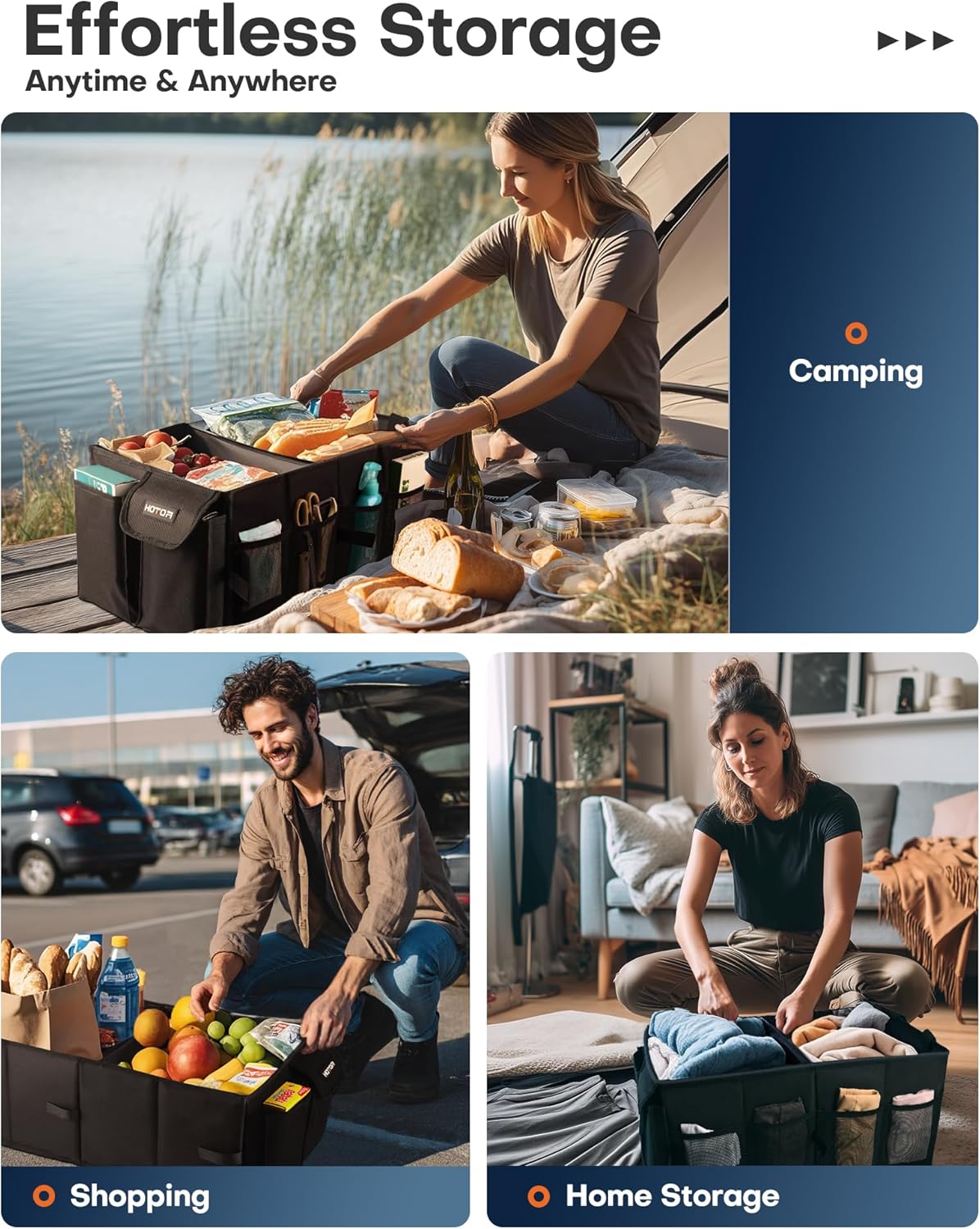 HOTOR Trunk Organizer - Car Organizer, Foldable Trunk organizer for SUVs & Sedans, Sturdy Car Organization for Car Accessories, Tools, Sundries, Black, 2 Compartments, 21.3"×12.6"×10.6" - Image 7