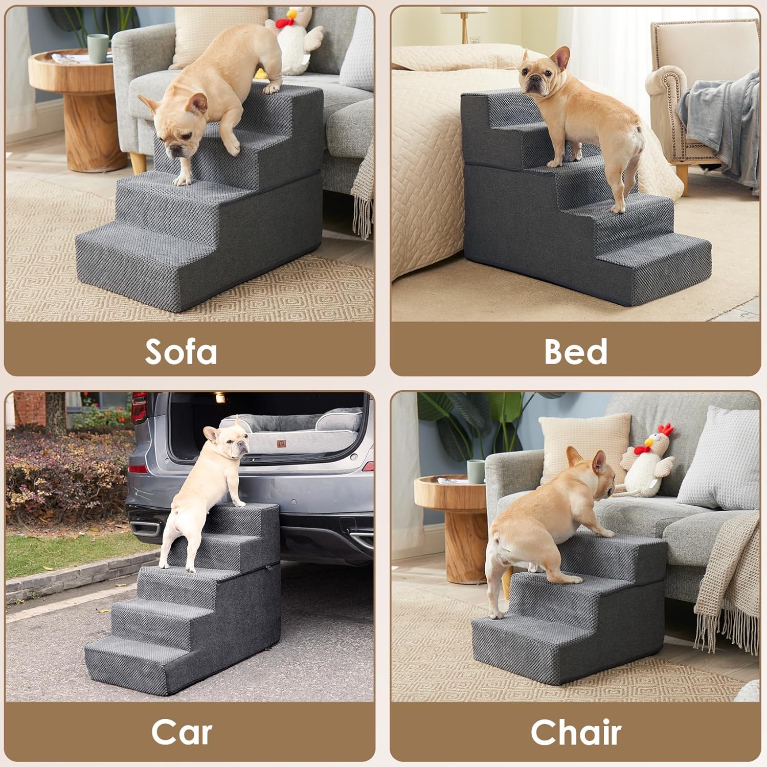 EHEYCIGA Dog Stairs for Bed 18" H, 4-Step Dog Steps for High Bed, Pet Steps for Small Dogs and Cats, Non-Slip Balanced Pet Ramp Indoor, Grey - Image 7