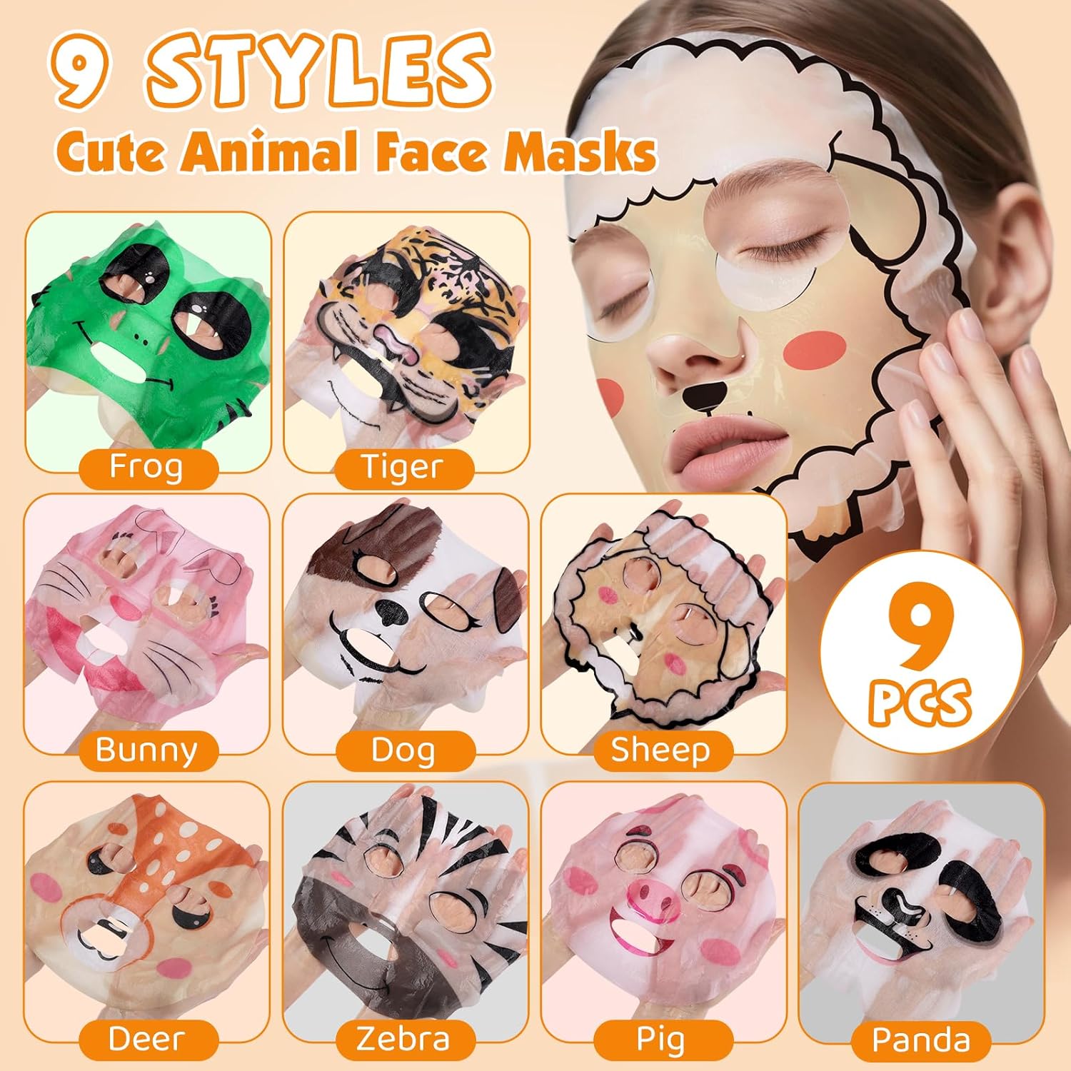 9 Pack Animal Face Masks Skincare for Kids, Bulk Sheet Hydrating Face Mask for Kids Skin Care, Collagen Face Mask for Teens Women, Valentines Day Gifts, Spa Party Gifts for Teen Girls - Image 3