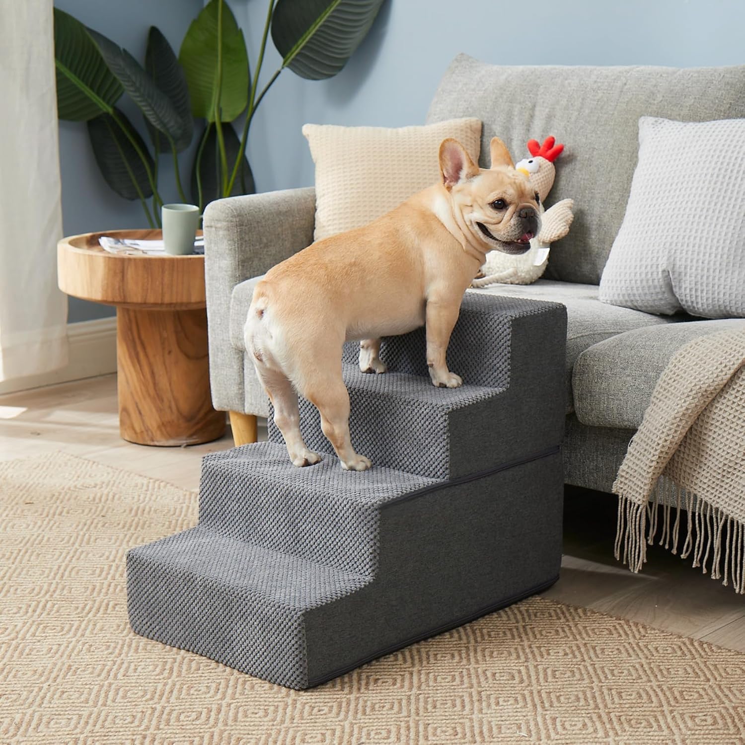 EHEYCIGA Dog Stairs for Bed 18" H, 4-Step Dog Steps for High Bed, Pet Steps for Small Dogs and Cats, Non-Slip Balanced Pet Ramp Indoor, Grey - Image 4