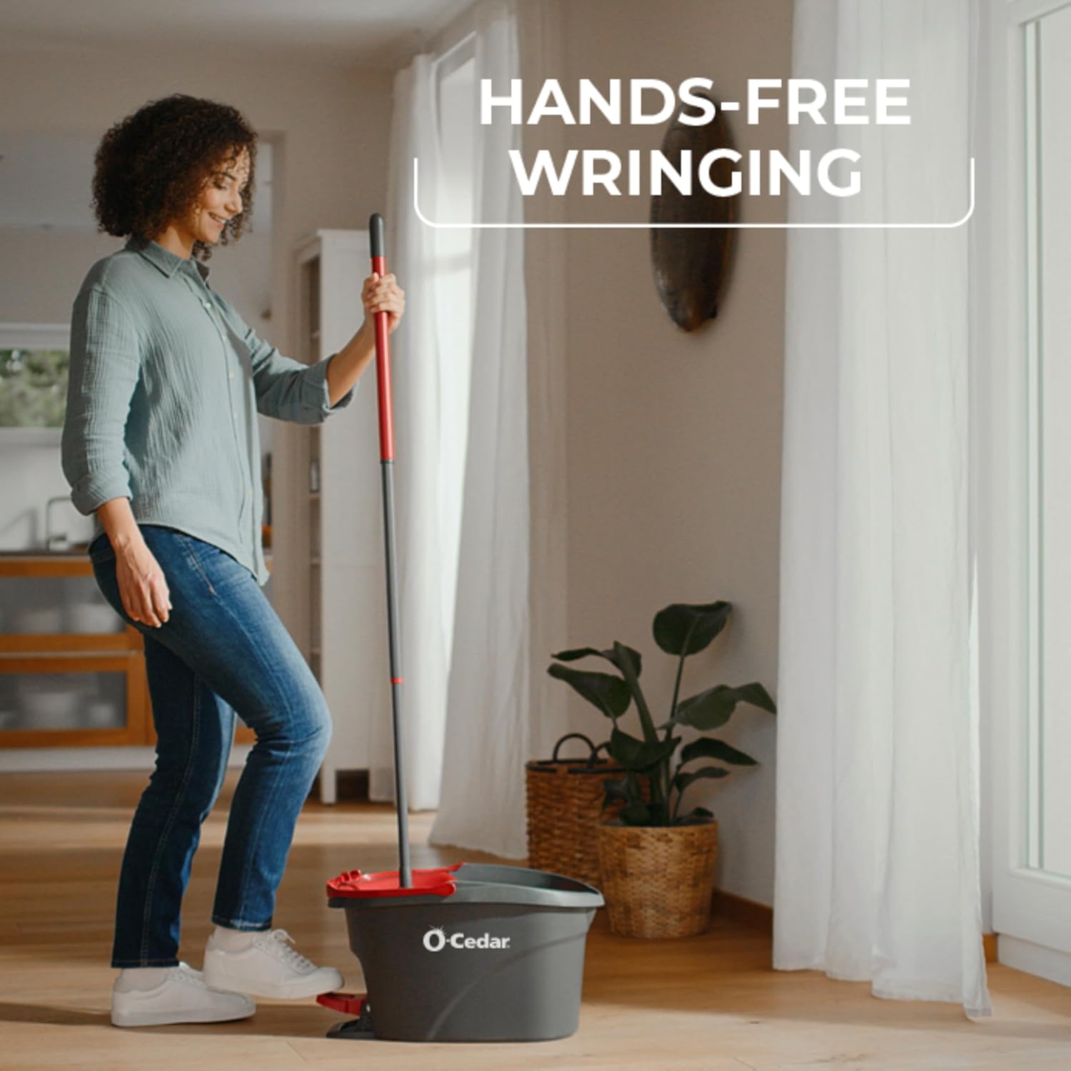 O-Cedar EasyWring Microfiber Spin Mop, Bucket Floor Cleaning System, Red, Gray, Standard - Image 5