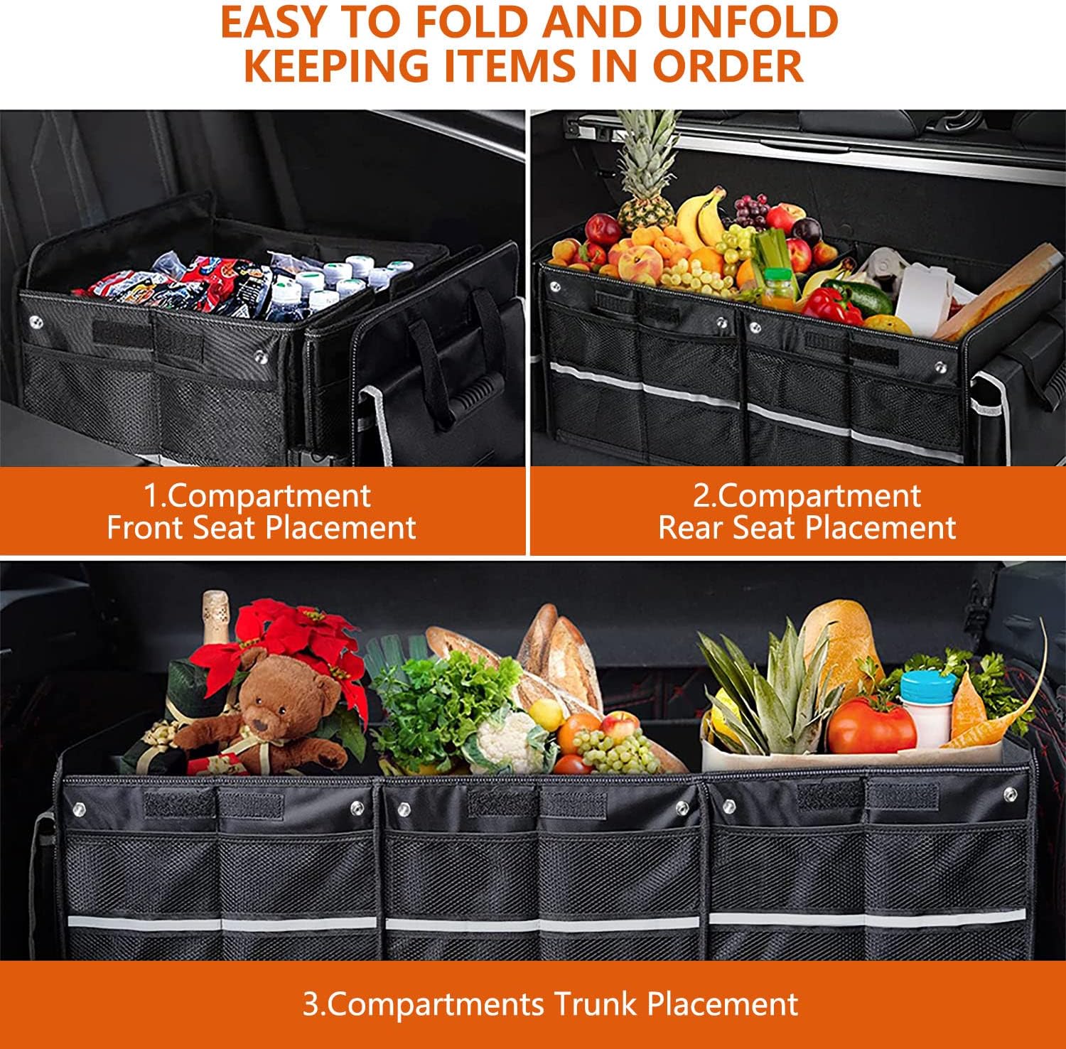 Car Trunk Organizer with Insulated Cooler Bag, Foldable & Waterproof Storage Organizer with Lid for SUV, Truck, Sedan - 4 Large Adjustable Compartments, Heavy Duty & Collapsible Design - Image 4