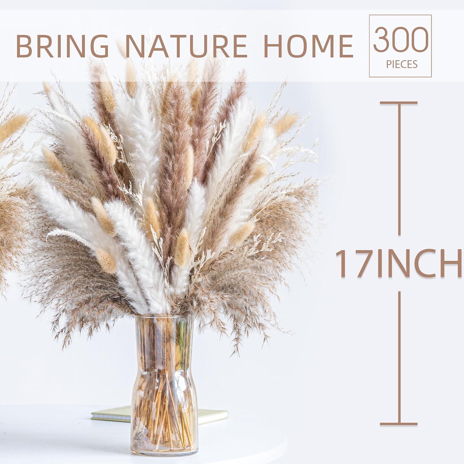 300PCS Natural Dried Pampas Grass Boho Home Decor Bouquet Phragmites Dried Flowers Bouquet for Wedding Floral Arrangements Home Decorations (300PCS) - Image 2