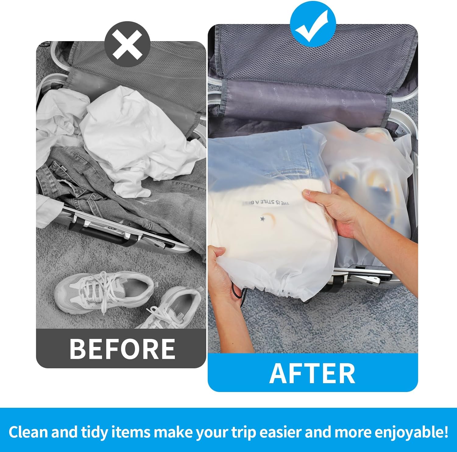 Waterproof Travel Drawstring Shoe Bags for Packing, Storage, Travel Essentials for Men and Women, 15.7 x 11.8 inches, Clear, 5 pieces - Image 4