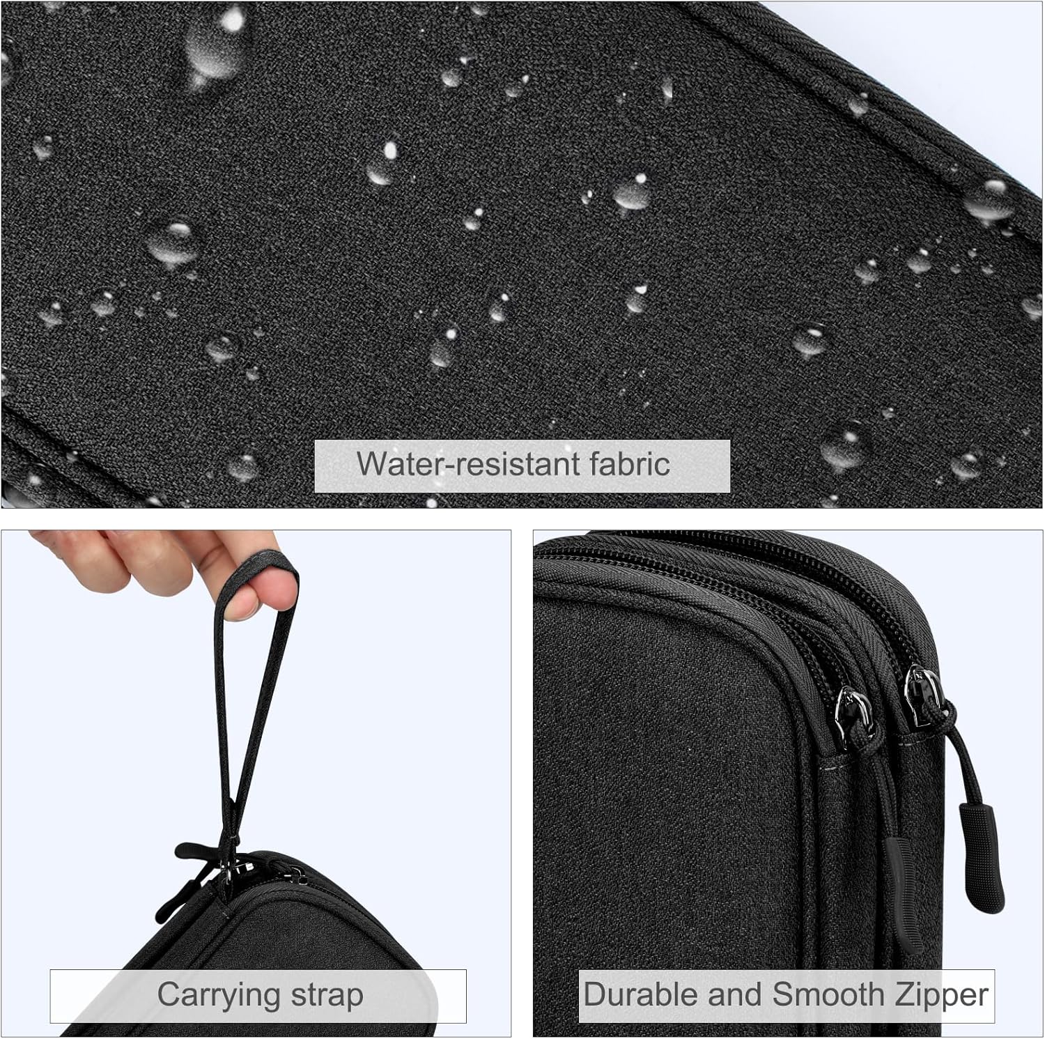 FYY Travel Cable Organizer Pouch Electronic Accessories Carry Case Portable Waterproof Double Layers All-in-One Storage Bag for Cord, Charger, Phone, Earphone Black - Image 4