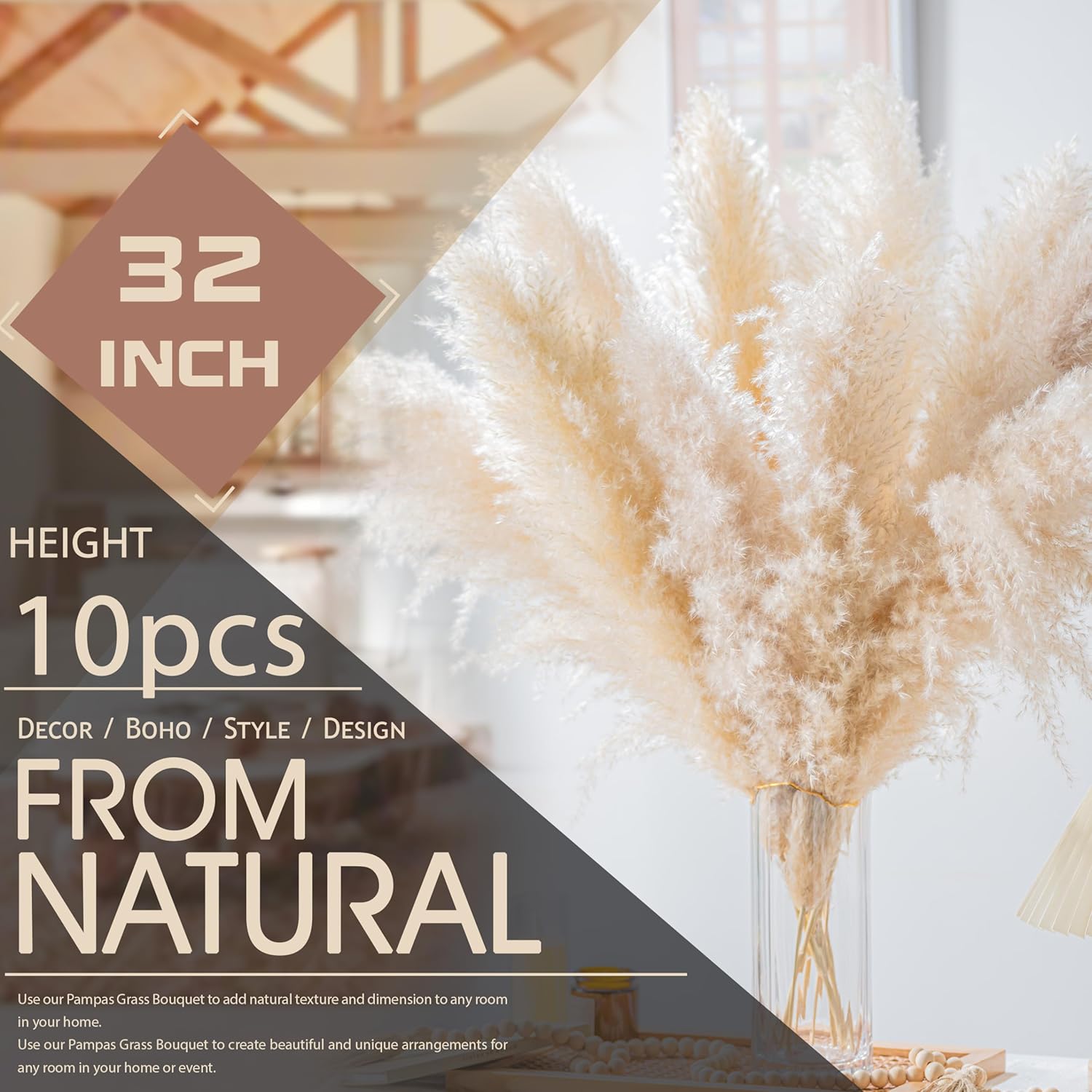 Tall Pampas Grass 10PCS Boho Decor Natural Home Decor Phragmites Dried Flowers Bouquet for Wedding Floral Arrangements Home Decorations (10PCS Tall Pampas Grass) - Image 5