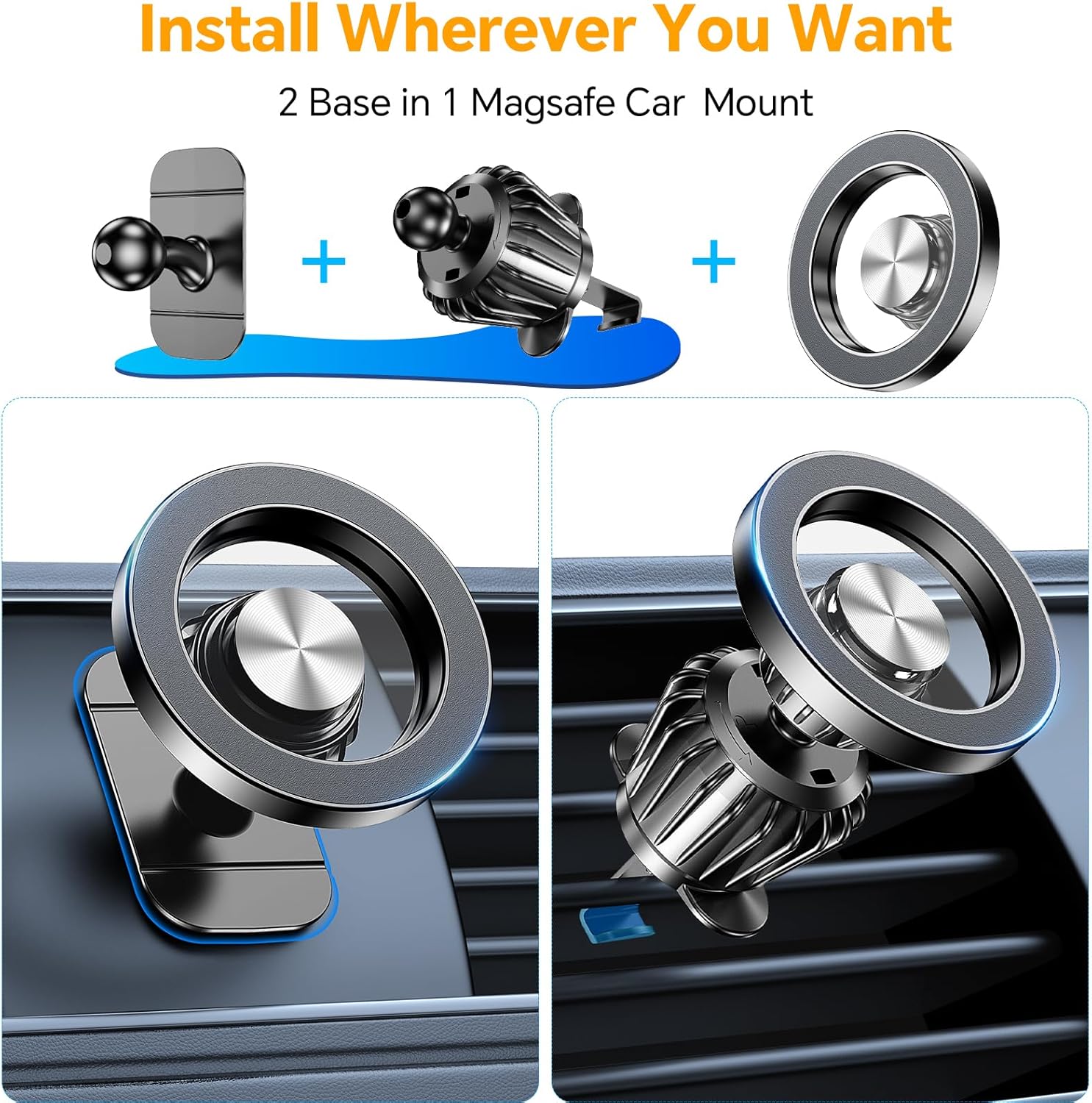 Kaistyle for Magsafe Car Mount【20 Strong Magnets】Magnetic Phone Holder for Car Phone Holder Mount Dash Mounted Holders Cell Phone Holders for Your Car Accessories for Women Men for iPhone 17 16 15 14 - Image 2