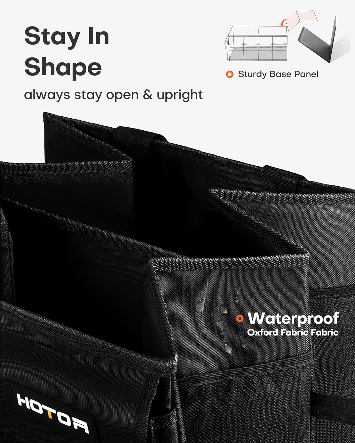 HOTOR Trunk Organizer - Car Organizer, Foldable Trunk organizer for SUVs & Sedans, Sturdy Car Organization for Car Accessories, Tools, Sundries, Black, 2 Compartments, 21.3"×12.6"×10.6" - Image 4