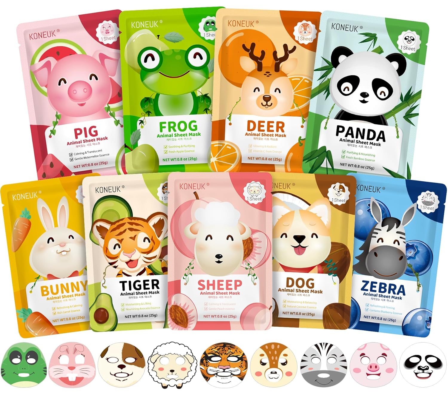 9 Pack Animal Face Masks Skincare for Kids, Bulk Sheet Hydrating Face Mask for Kids Skin Care, Collagen Face Mask for Teens Women, Valentines Day Gifts, Spa Party Gifts for Teen Girls