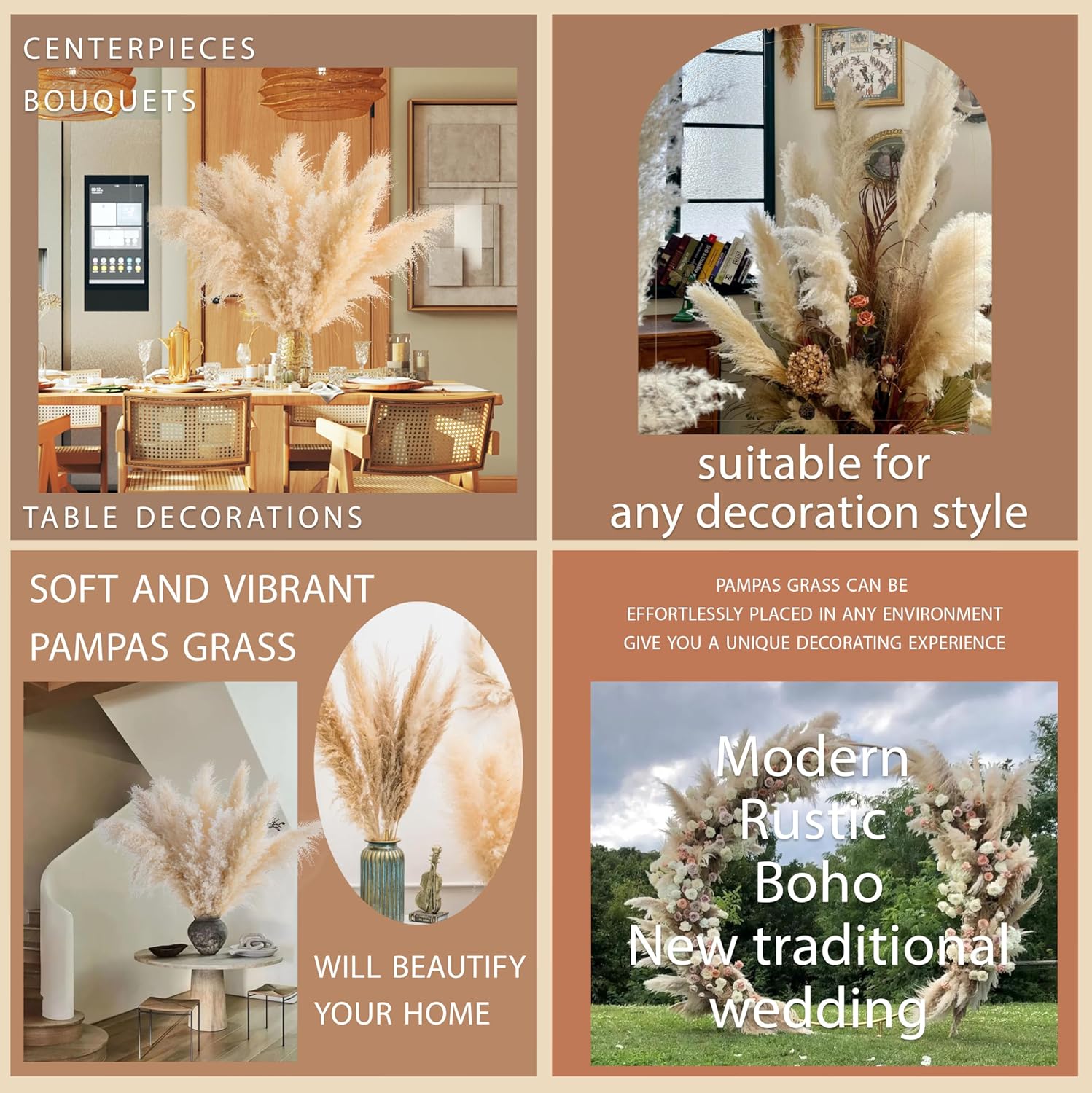 Tall Pampas Grass 10PCS Boho Decor Natural Home Decor Phragmites Dried Flowers Bouquet for Wedding Floral Arrangements Home Decorations (10PCS Tall Pampas Grass) - Image 2