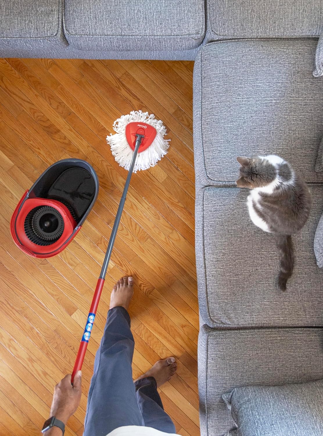 O-Cedar EasyWring Microfiber Spin Mop, Bucket Floor Cleaning System, Red, Gray, Standard - Image 15