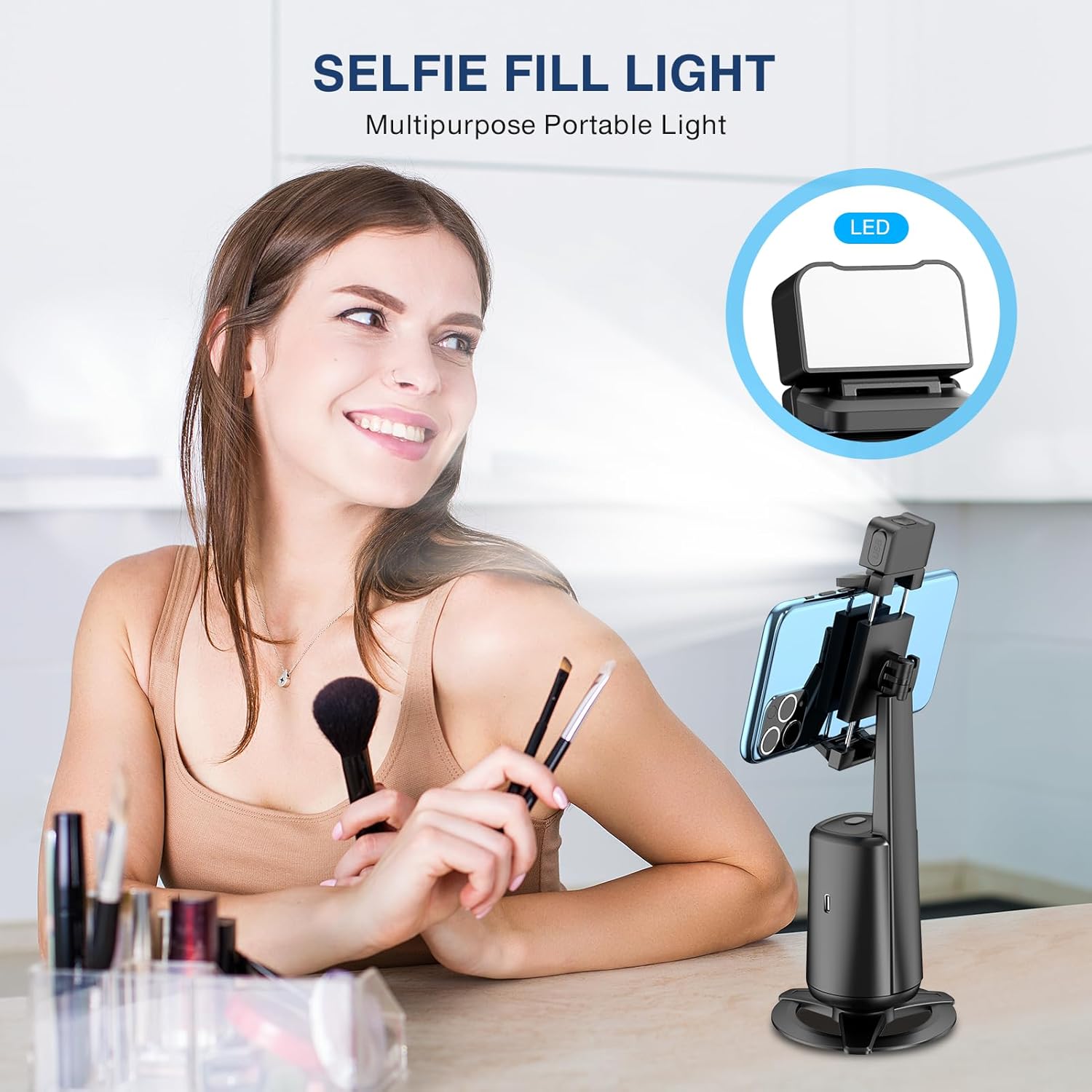 Auto Face Tracking Tripod 360° Rotating Cell Phone Photo and Video Kits Stand, No App, Camera Stand with Remote and Gesture Control, Rechargeable Smart Shooting Stand for Live Recording Tiktok(Black) - Image 7