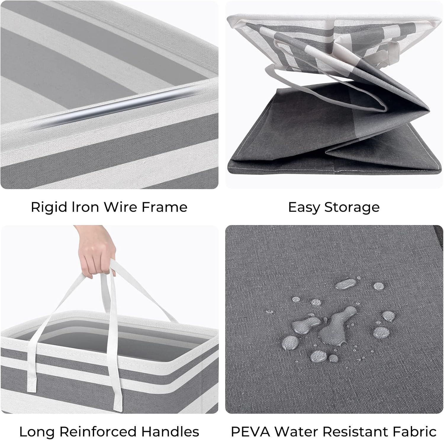 HomeHacks 2 Pack Large Laundry Baskets, Waterproof, Freestanding Laundry Hampers, Collapsible Clothes Hamper with Reinforced Handles in Laundry Room, College Dorm, Bathroom, Bedroom (Grey, 75Lx2) - Image 2