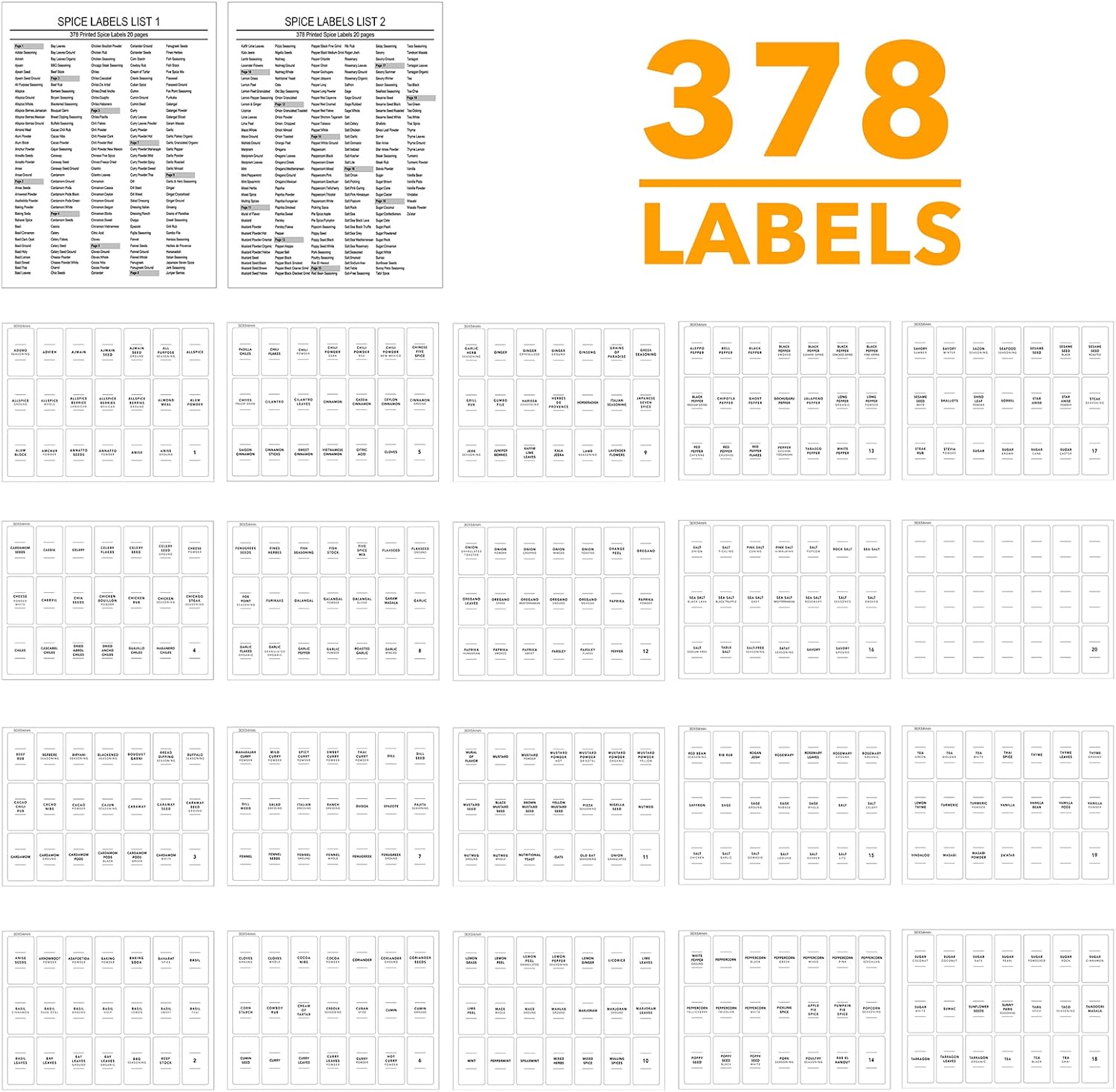 SpaceAid Spice Drawer Organizer with 24 Spice Jars, 378 White Minimalist Spice Labels, 4 Tier Seasoning Rack Tray Insert for Kitchen Drawers, 11.25" Wide x 17.5" Deep - Image 7
