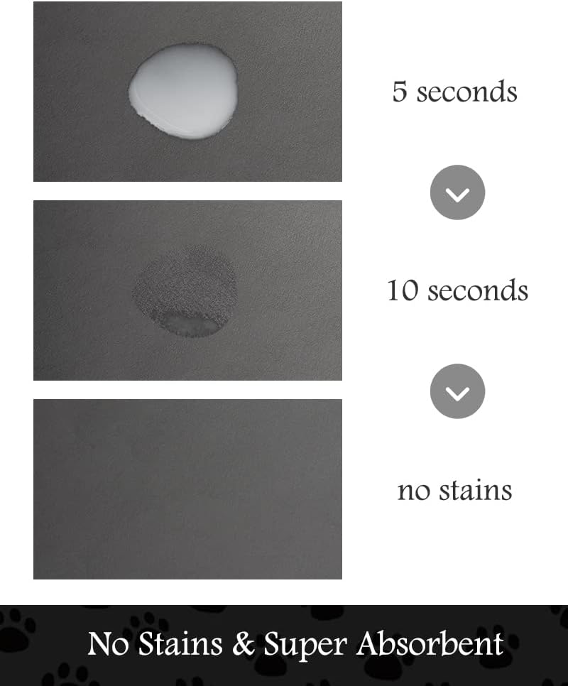 Pet Feeding Mat-Absorbent Dog Mat for Food and Water Bowl-No Stains Quick Dry Dispenser Mat-Dog Accessories Pet Supplies-Water Bowl for Messy Drinkers(Darkgrey,12"x19" - Image 2