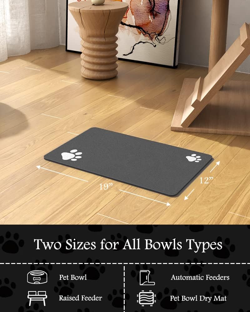 Pet Feeding Mat-Absorbent Dog Mat for Food and Water Bowl-No Stains Quick Dry Dispenser Mat-Dog Accessories Pet Supplies-Water Bowl for Messy Drinkers(Darkgrey,12"x19" - Image 7