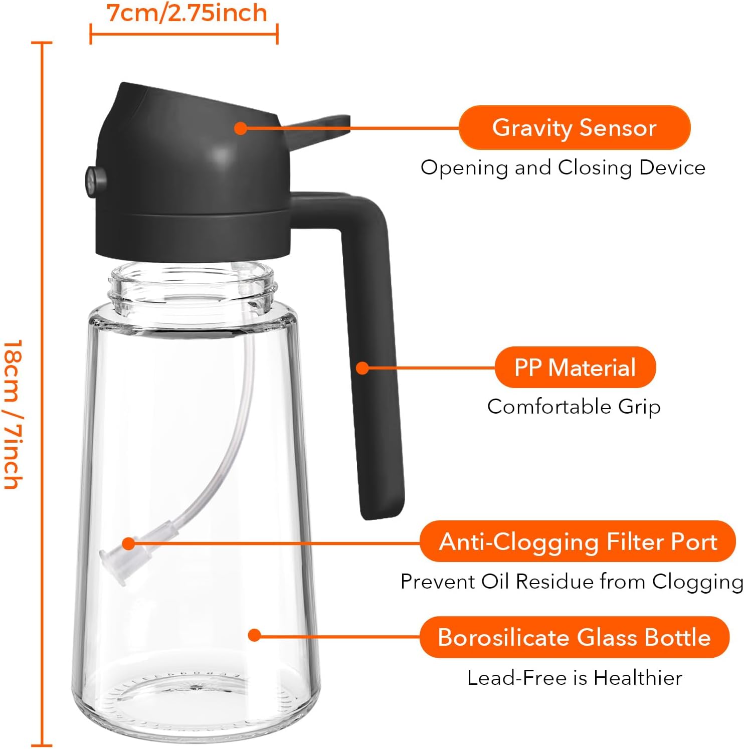 YARRAMATE 16oz/470ml Glass Olive Oil Sprayer for Cooking with Stickers, 2 in 1 Oil Dispenser for Kitchen Gadgets, Food Grade Premium Spray Bottle with Portion Control for Salad, Frying, BBQ (Black) - Image 8