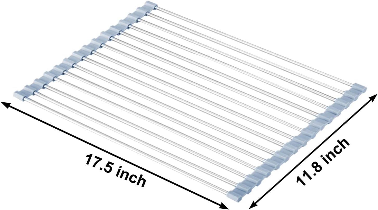 MECHEER Over The Sink Dish Drying Rack, Roll Up Dish Drying Rack Kitchen Dish Rack Stainless Steel Sink Drying Rack, Foldable Dish Drainer, 17.5''x11.8'' - Image 3