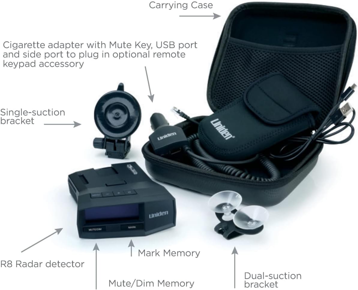 UNIDEN R8 Extreme Long-Range Radar/Laser Detector, Dual-Antennas Front & Rear Detection w/Directional Arrows, Built-in GPS w/Real-Time Alerts, Voice Alerts, Red Light Camera and Speed Camera Alerts - Image 6