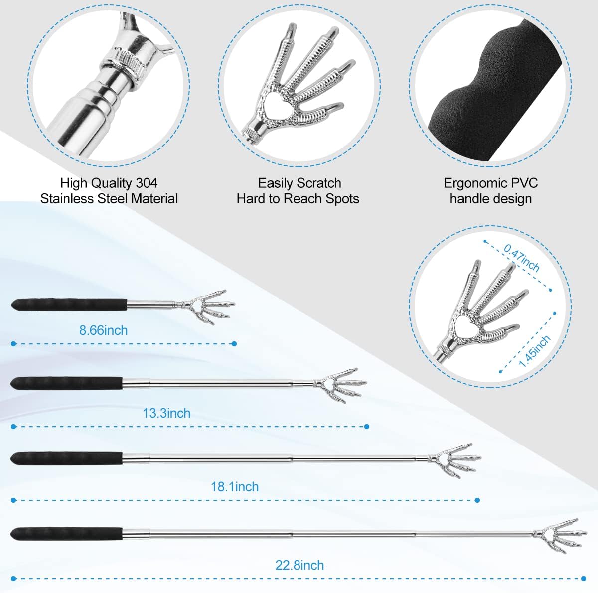 Yeipis 3 Pack Back Scratcher Metal Portable Telescoping with Rubber Handles, Extendable Back Massager Tool with Beautiful Box, White Elephant Stocking Stuffers Gifts for Men Women Christmas Presents - Image 5