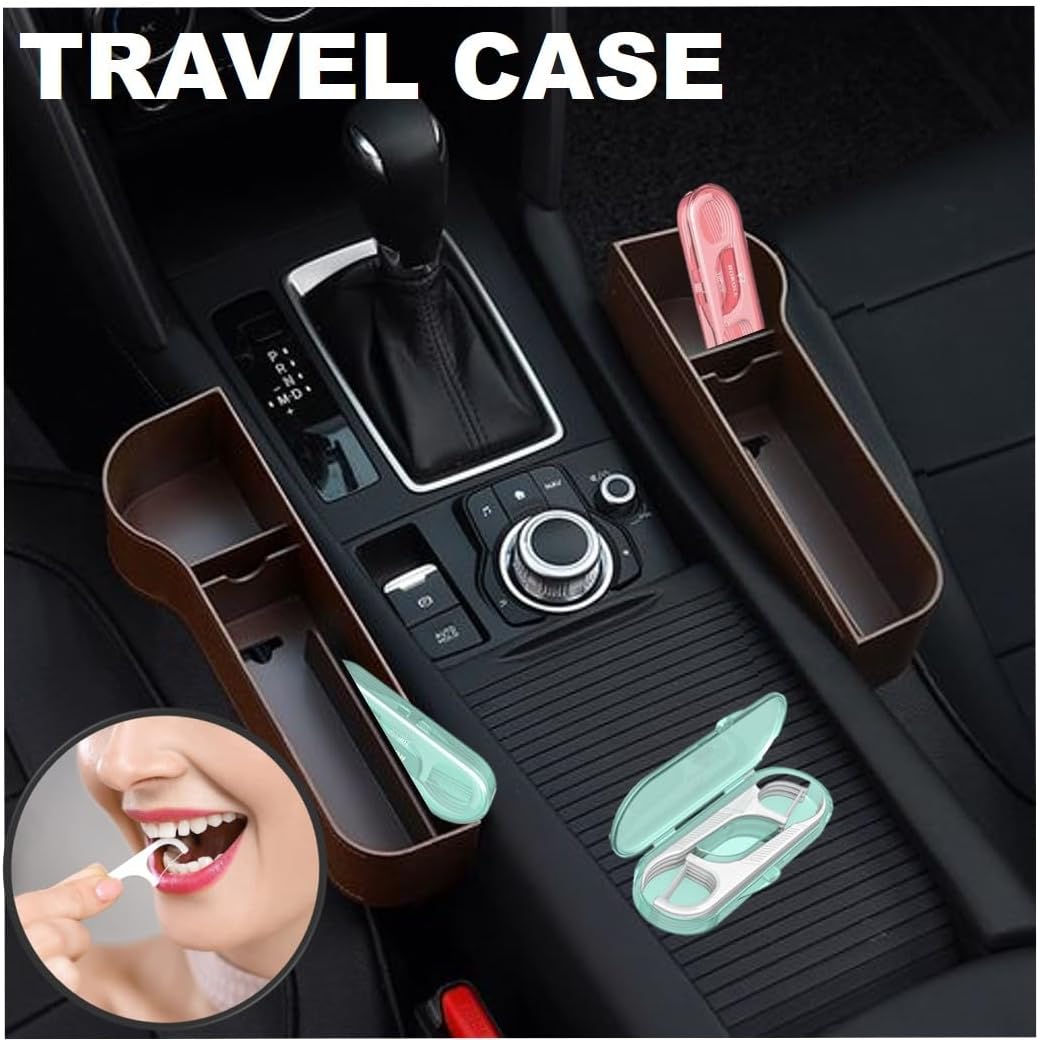 14 Packs Travel Dental Floss Pick Case, Holder, Come with 140pcs Premium QUALIALL Toothpick Flossers for Adults Teeth Cleaning, Sealed Portable Refillable, Green, Pink. - Image 2