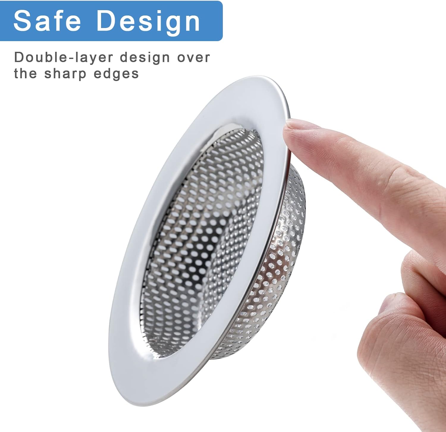 Honmein 2 Pcs Sink Strainer for Most Kitchen Sink Drain Basket, Upgraded Double-Layer Safe Design Kitchen Sink Strainer (Outer Diameter 4.5 Inch) - Image 3