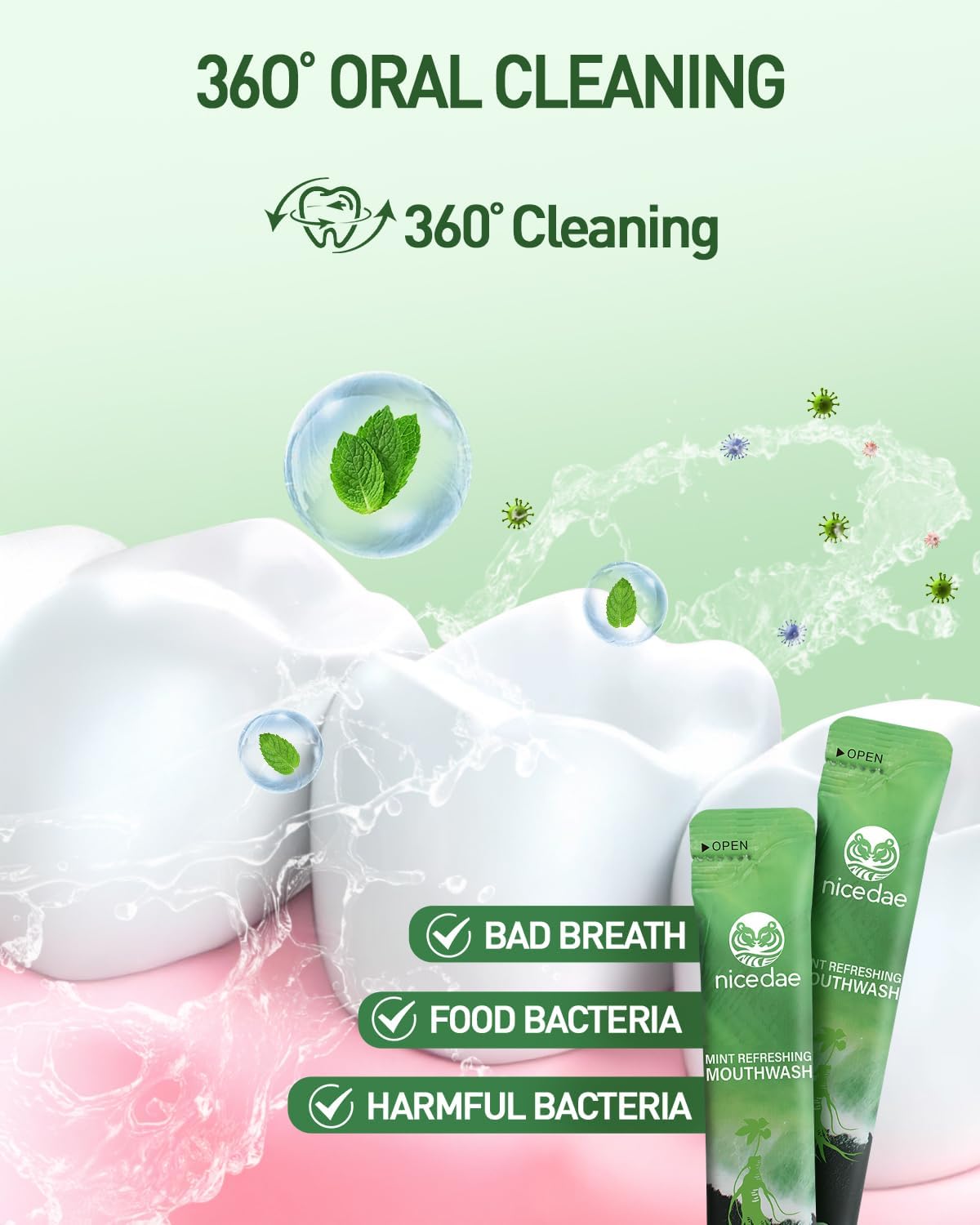 Travel Size Mouthwash Portable Packets Alcohol-Free & Fluoride-Free Fresh Mint Mouth Wash 30 Individual Wrapped Cruise Essentials - Image 3