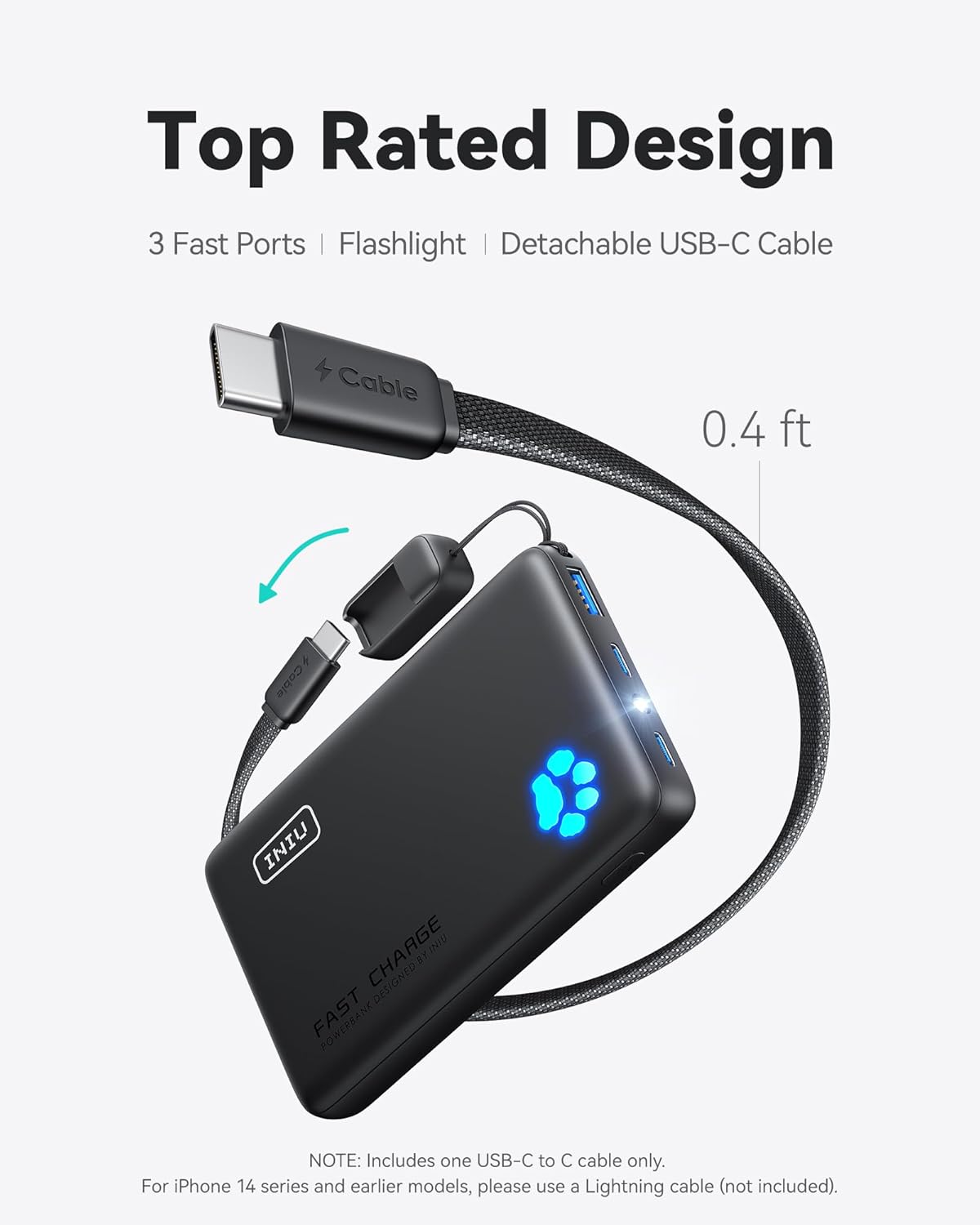 INIU Portable Charger, Smaller & Lighter 45W Fast Charging with Attached USB C Cable, Flight-Safe 10000mAh PD Power Bank Battery Pack, Travel Phone Powerbank for iPhone 17 16 15 Samsung S25 Google etc - Image 4