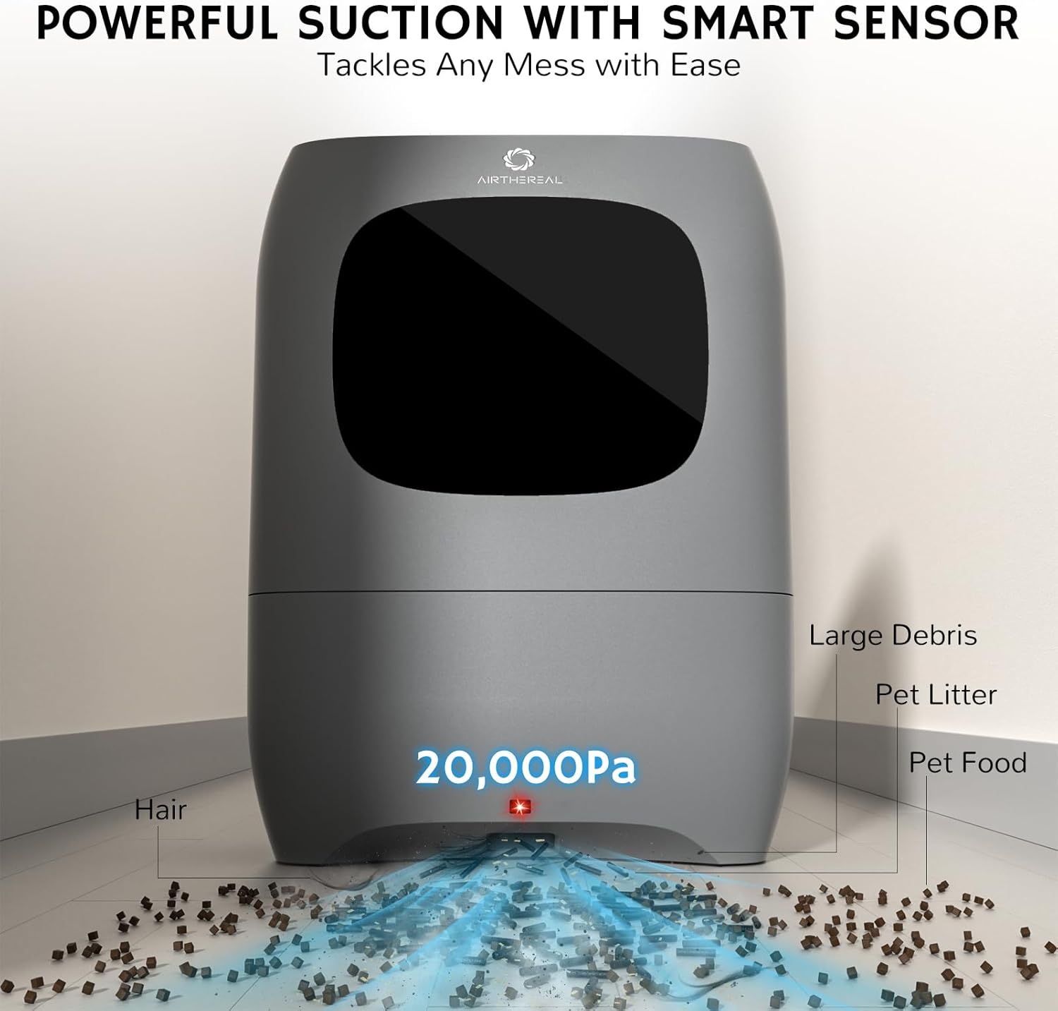 AIRTHEREAL T1 Touchless Vacuum Automatic Dustpan with 2 Operation Modes - Ultra Fast & Powerful Corded Canister Vacuum for Sweeping Salon, Pet Hair, Food, Dirt, Kitchen, 20Kpa 1500 Watt Max Suction - Image 6