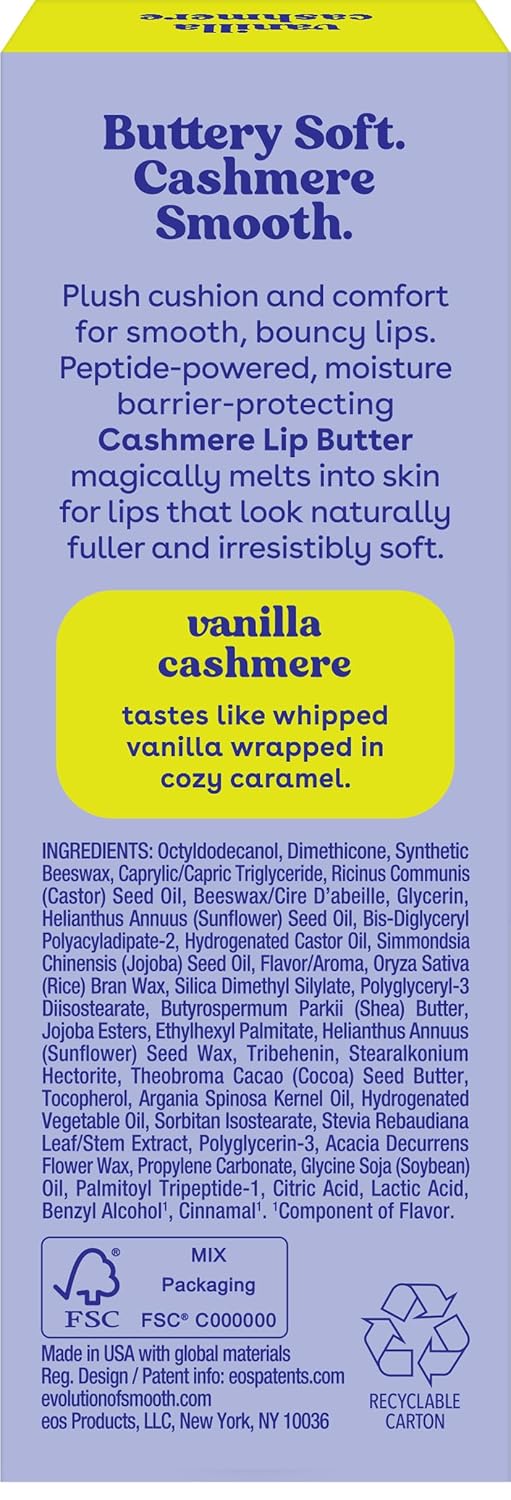 eos Cashmere Lip Butter – Vanilla Cashmere, Smoothing Lip Mask & Moisturizer with Plumping Peptides & Shea Butter, 0.35 fl oz - Image 10