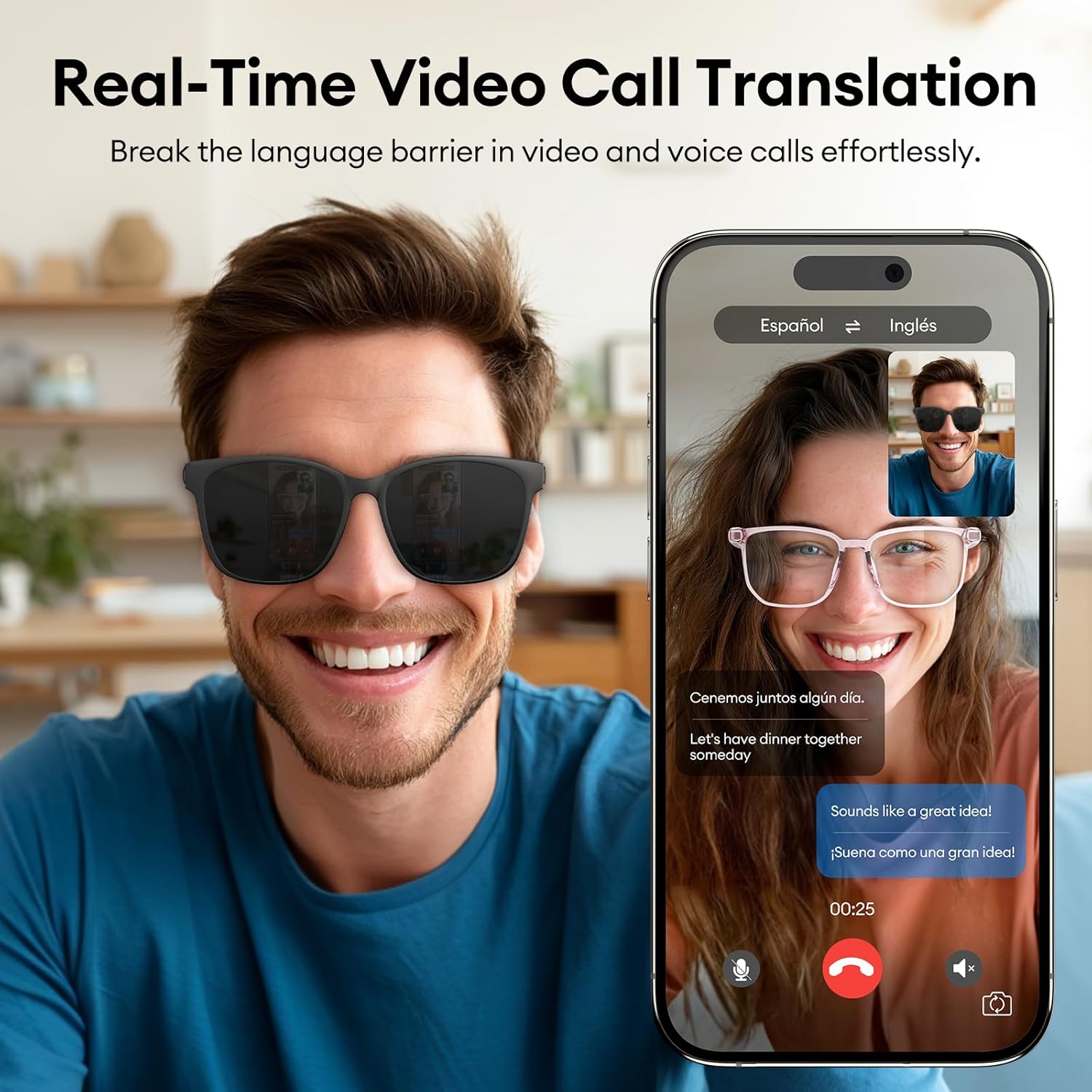 AI Smart Glasses, Bluetooth 5.4 Translation Glasses with 144 Language & Accents, Blue Light Filtering Lenses, Multifunctional Smart Glasses for Men Women, Travel Meeting Trade Business HY-C8 White - Image 3