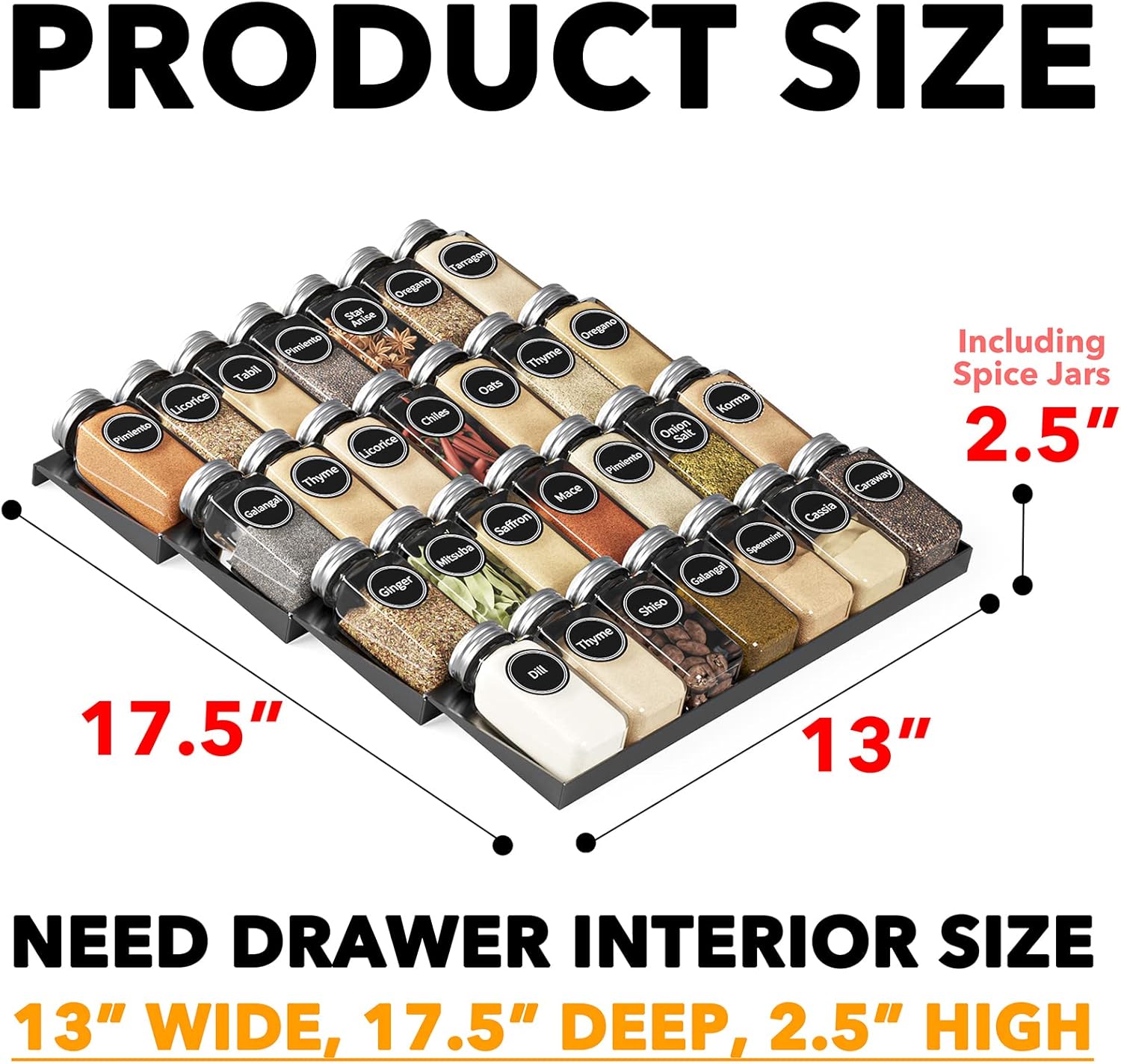 SpaceAid Spice Drawer Organizer with 28 Spice Jars, 386 Spice Labels, 4 Tier Seasoning Rack Tray Insert for Kitchen Drawers, 13" Wide x 17.5" Deep - Image 4